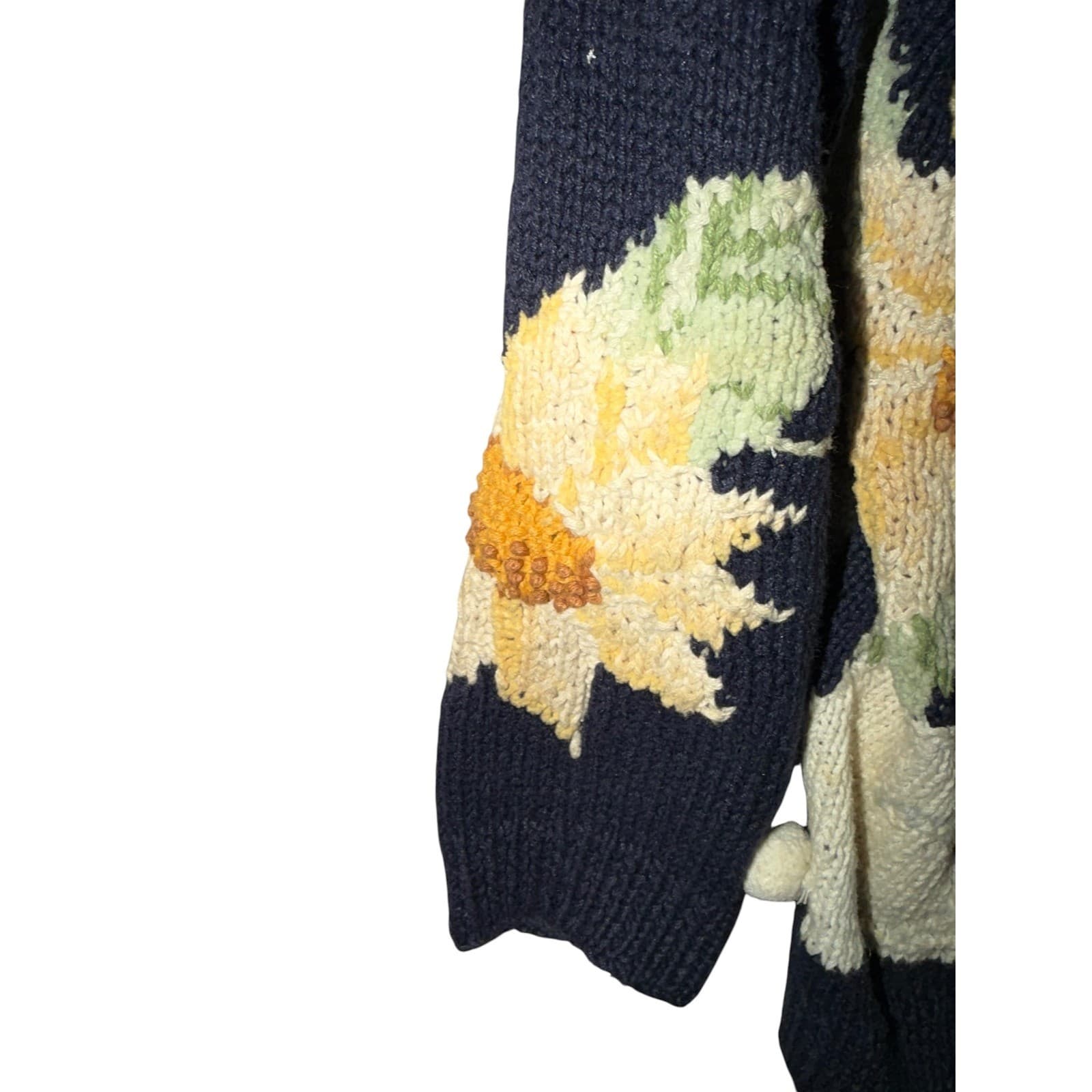 Rare Vintage 80s 90s Knit Cardigan Floral Embroidery Rabbit Design Cottagecore - Thumbnail 3