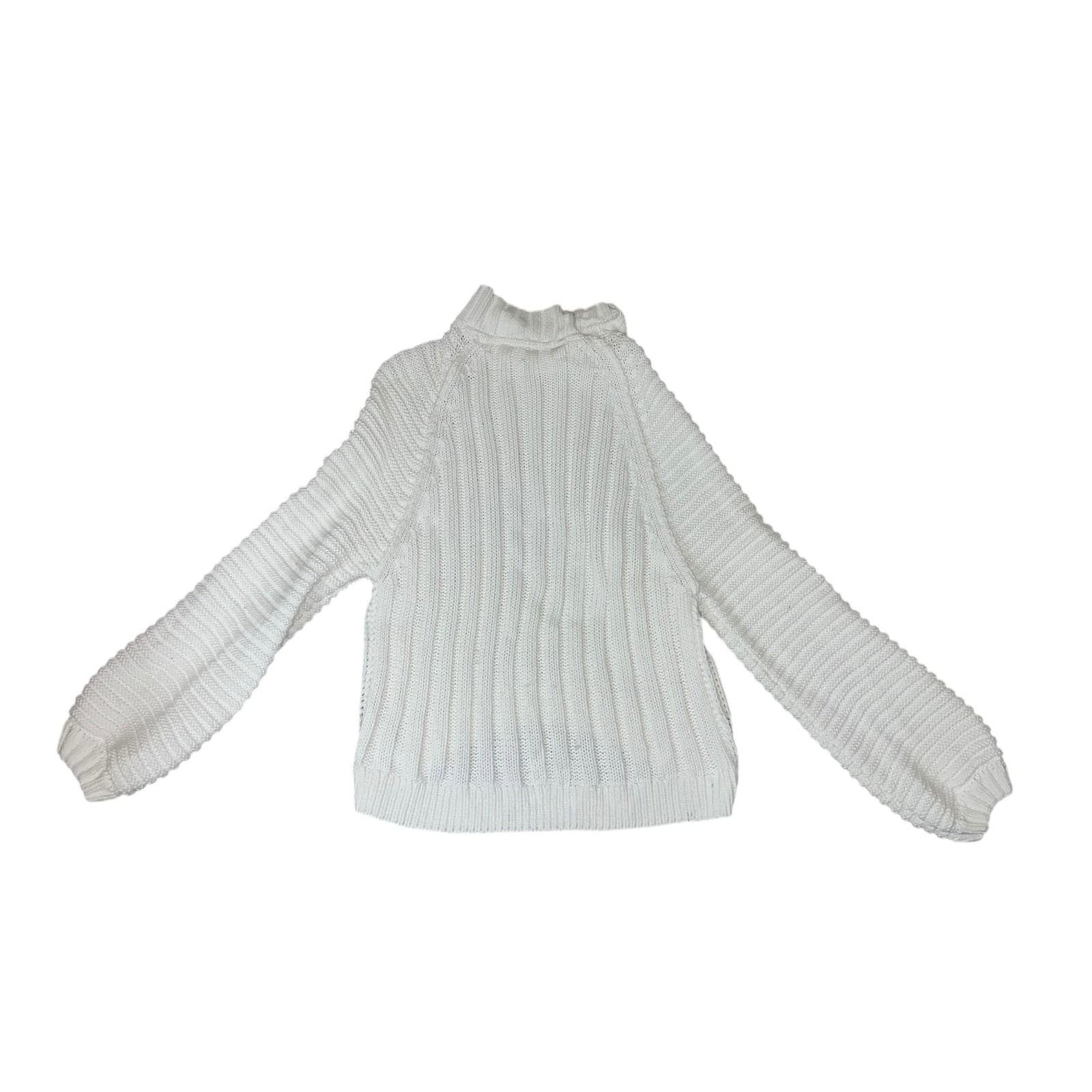 Free People Mock Neck Knit Crop eggshell Sz L | Boho Oversized Balloon Sleeve - Thumbnail 3
