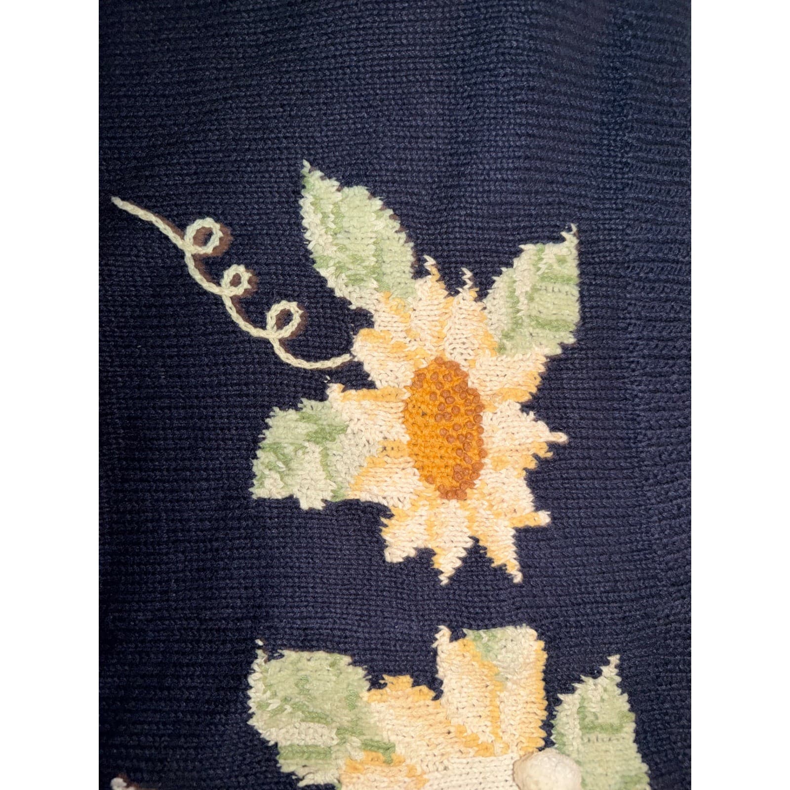 Rare Vintage 80s 90s Knit Cardigan Floral Embroidery Rabbit Design Cottagecore - Thumbnail 9