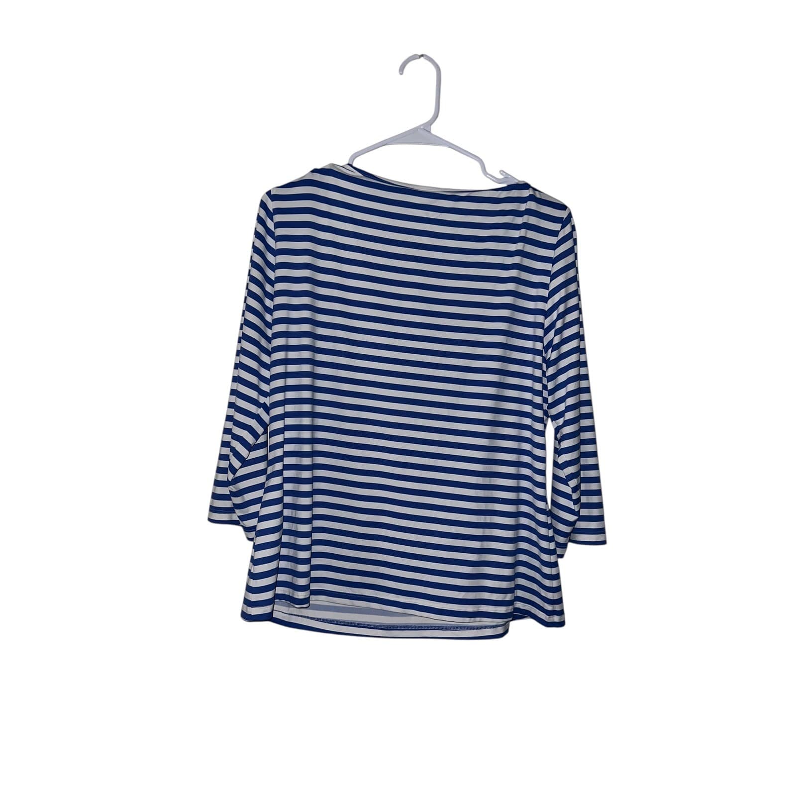 J McLaughlin Striped Button Shoulder Tee Sz XL | Preppy 3/4 Sleeve Nautical Top - Thumbnail 6
