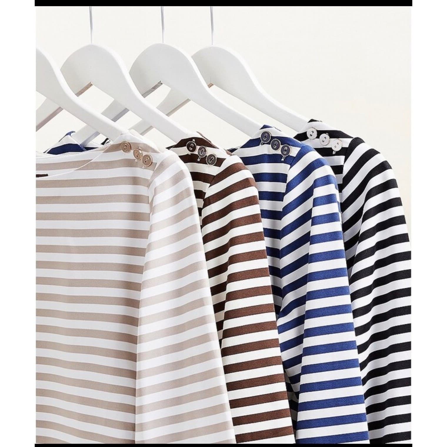 J McLaughlin Striped Button Shoulder Tee Sz XL | Preppy 3/4 Sleeve Nautical Top - Thumbnail 4