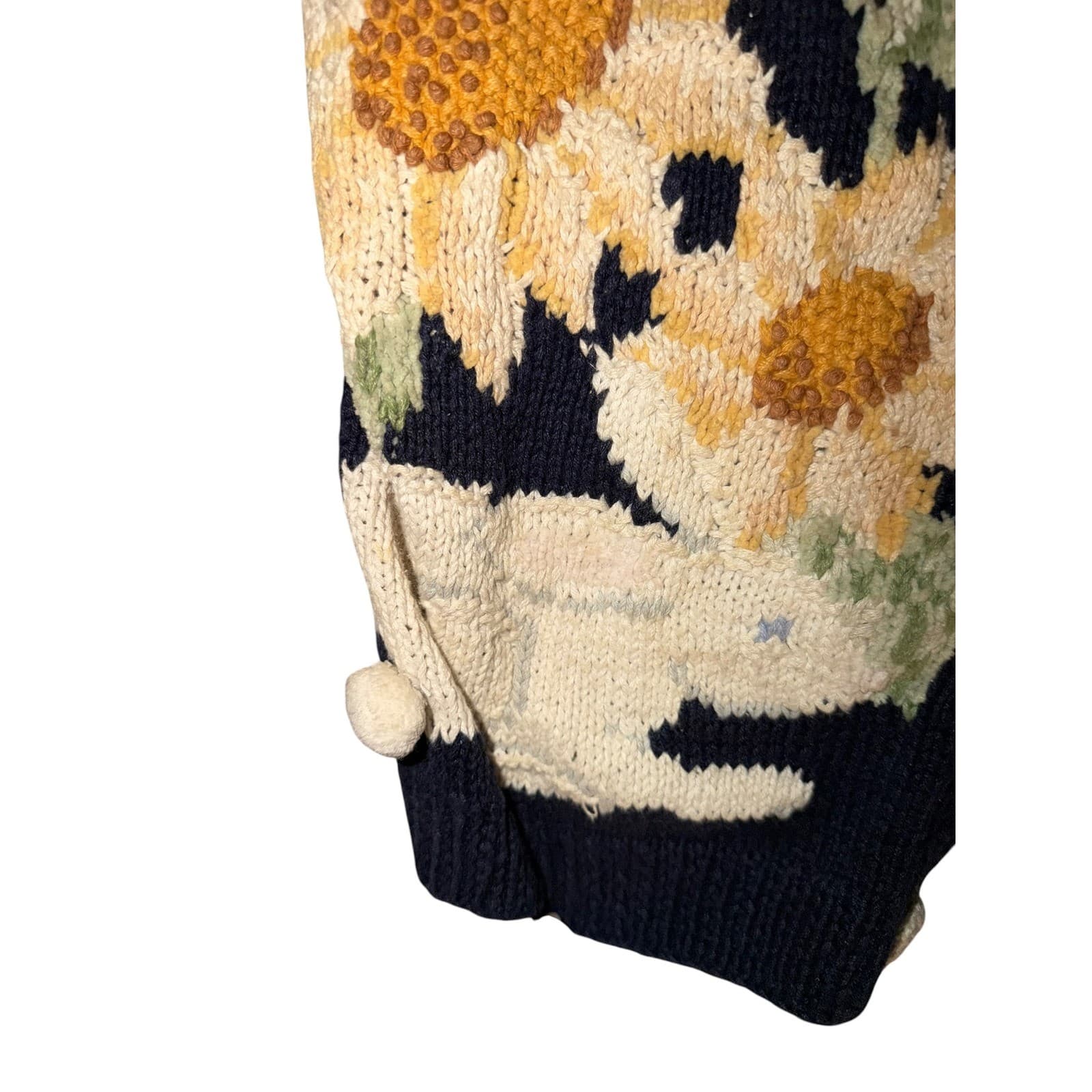 Rare Vintage 80s 90s Knit Cardigan Floral Embroidery Rabbit Design Cottagecore - Thumbnail 5