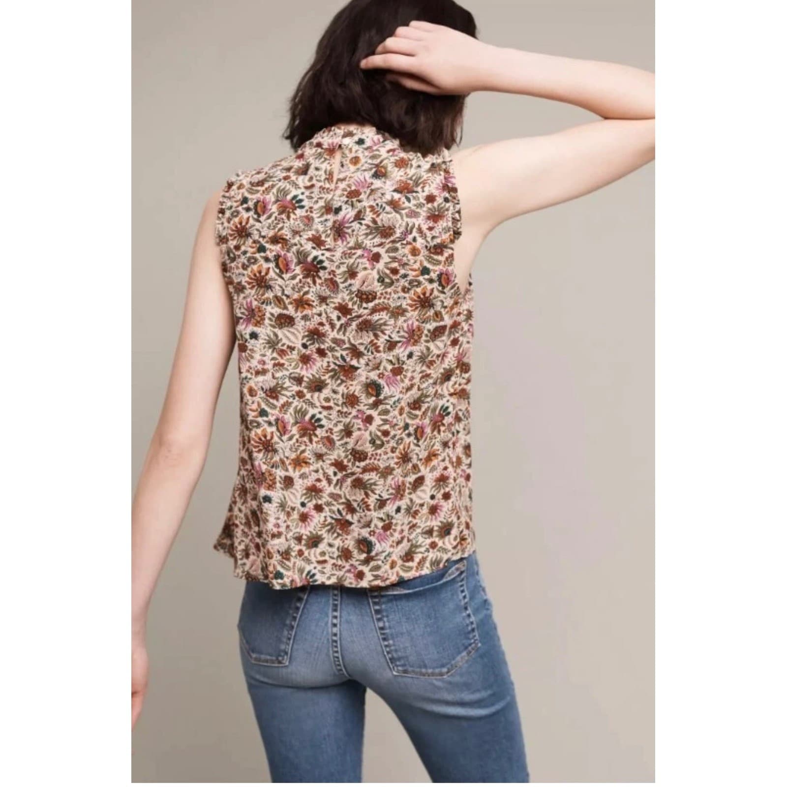 Maeve Darby Smocked JacobeanFloral Top sz 10 Neutral cottagecore boho - Thumbnail 3