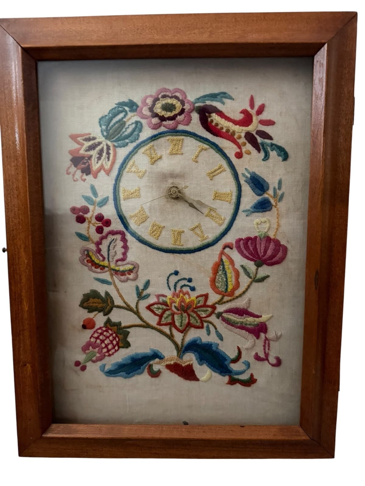 Vintage Folk Art Embroidered Wall Clock - Thumbnail 2