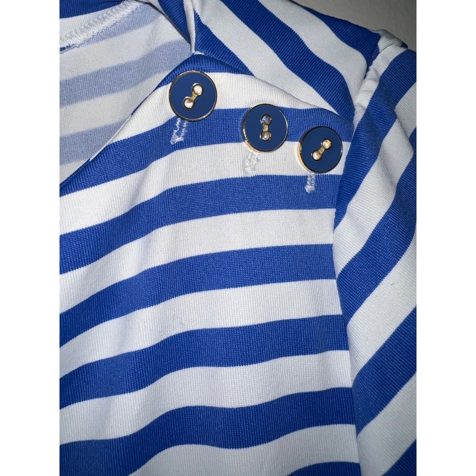J McLaughlin Striped Button Shoulder Tee Sz XL | Preppy 3/4 Sleeve Nautical Top - Thumbnail 9