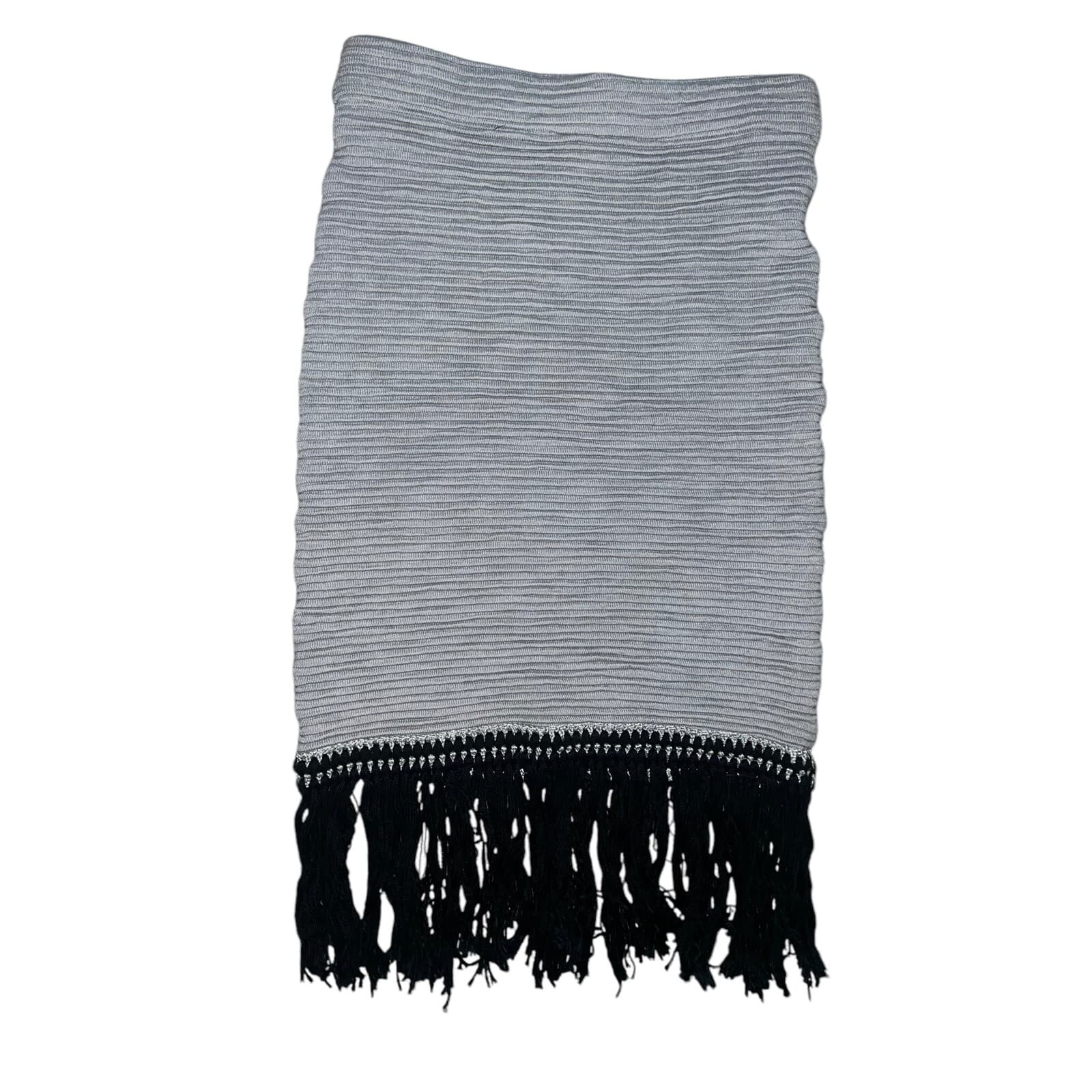 valentina shah pencil skirt wool avant garde office siren fringe black/gray m/l - Thumbnail 2