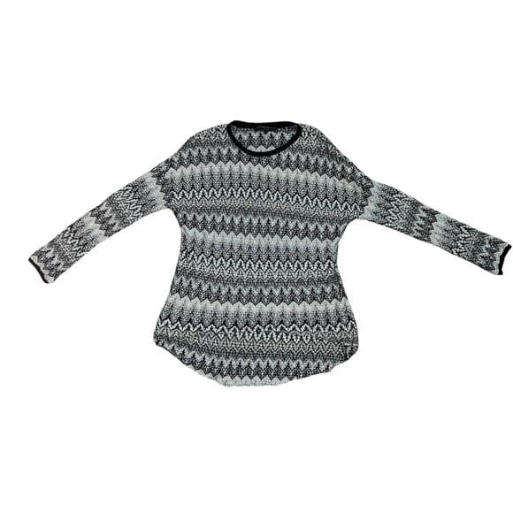 Generation Love Knit Tunic Top Chevron Pattern Long Sleeve Black White S - Thumbnail 2