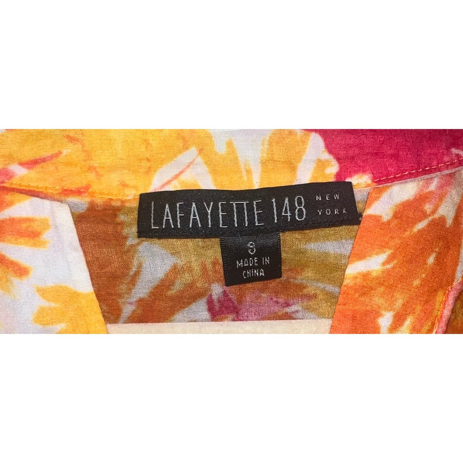 Lafayette 148 bright plunge blouse boho Batik summer sheer size - Thumbnail 3