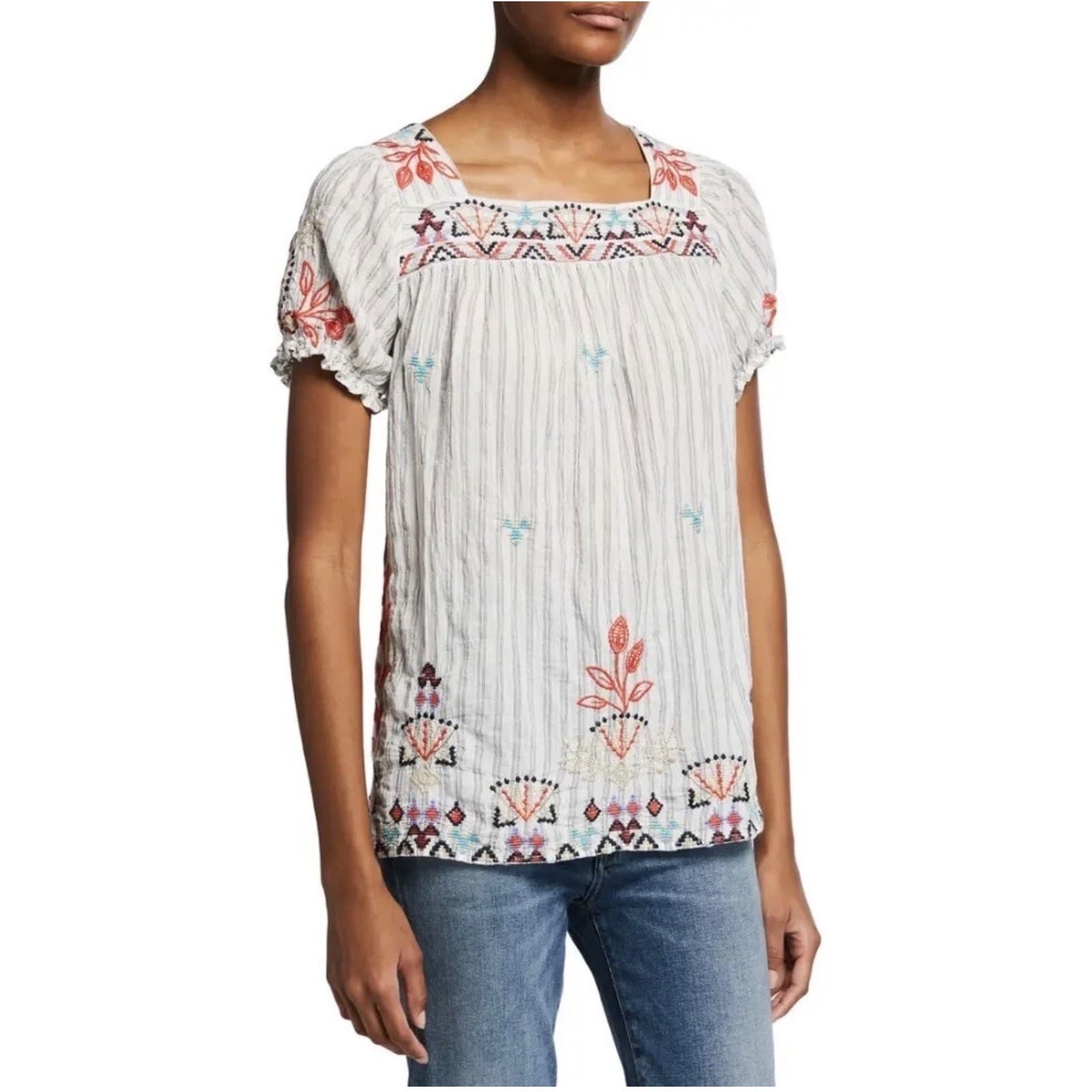 Johnny Was Work Puff Sleeve Embroidered Peasant Sz XLBoho Cottagecore - Thumbnail 2