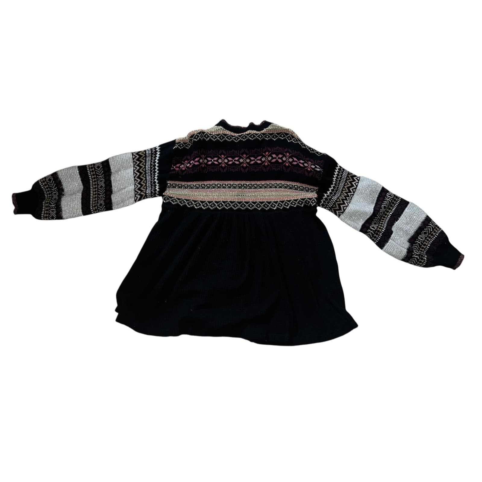Free People Cozy Cottage Half Zip Sweater Black Sz L | Boho Balloon Sleeve Knit - Thumbnail 5