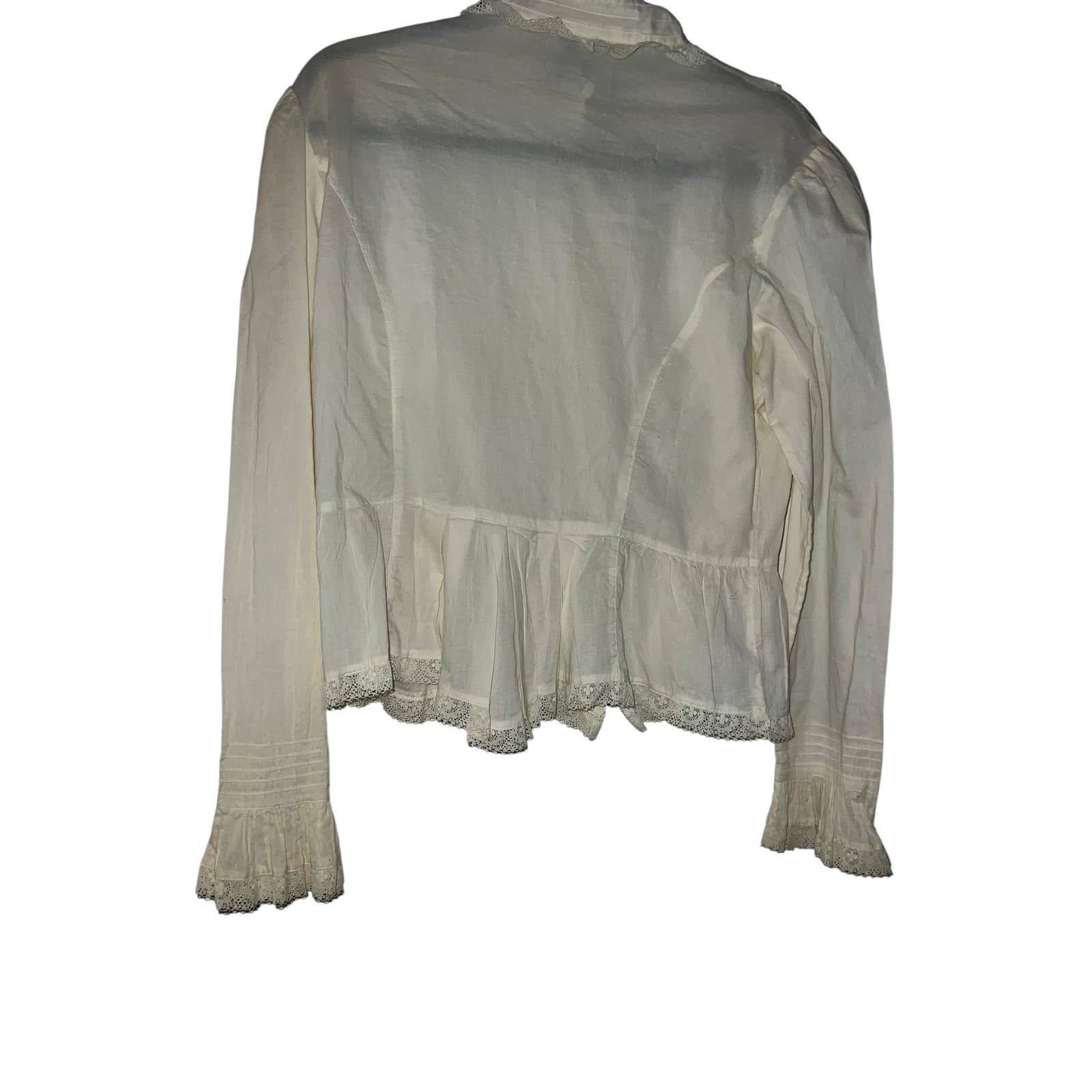 Persaman NY Off White Lace Sz L | Prairie Gypsy Button Down Flare Sleeve Top - Thumbnail 2