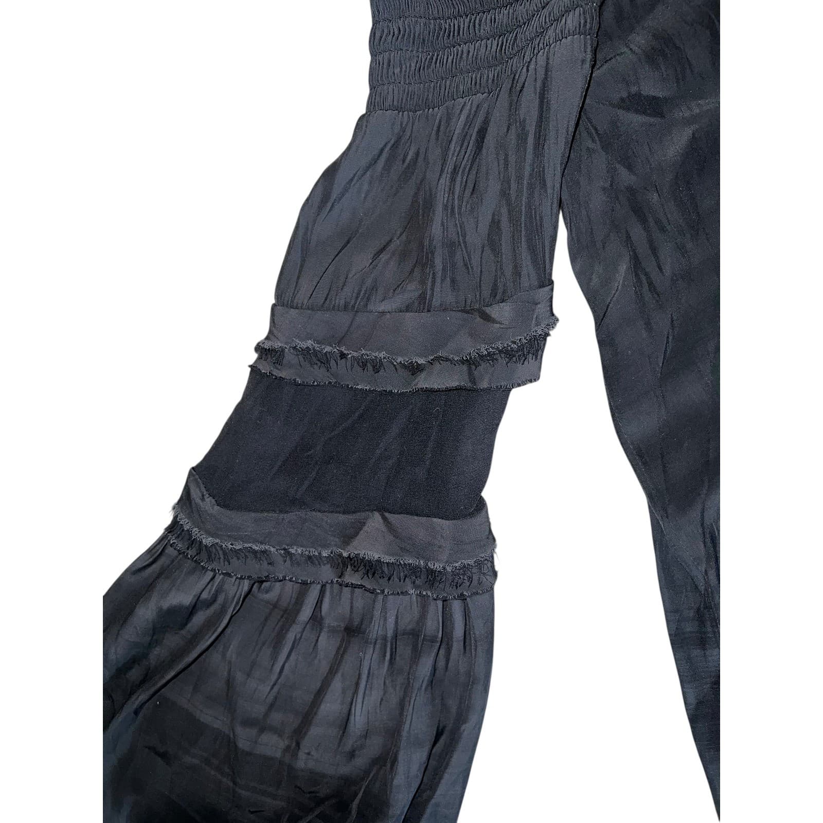 Ramy Brook NY Black Silk v neck Open Shoulder Sz M Luxury Flare Sleeve Statement - Thumbnail 4