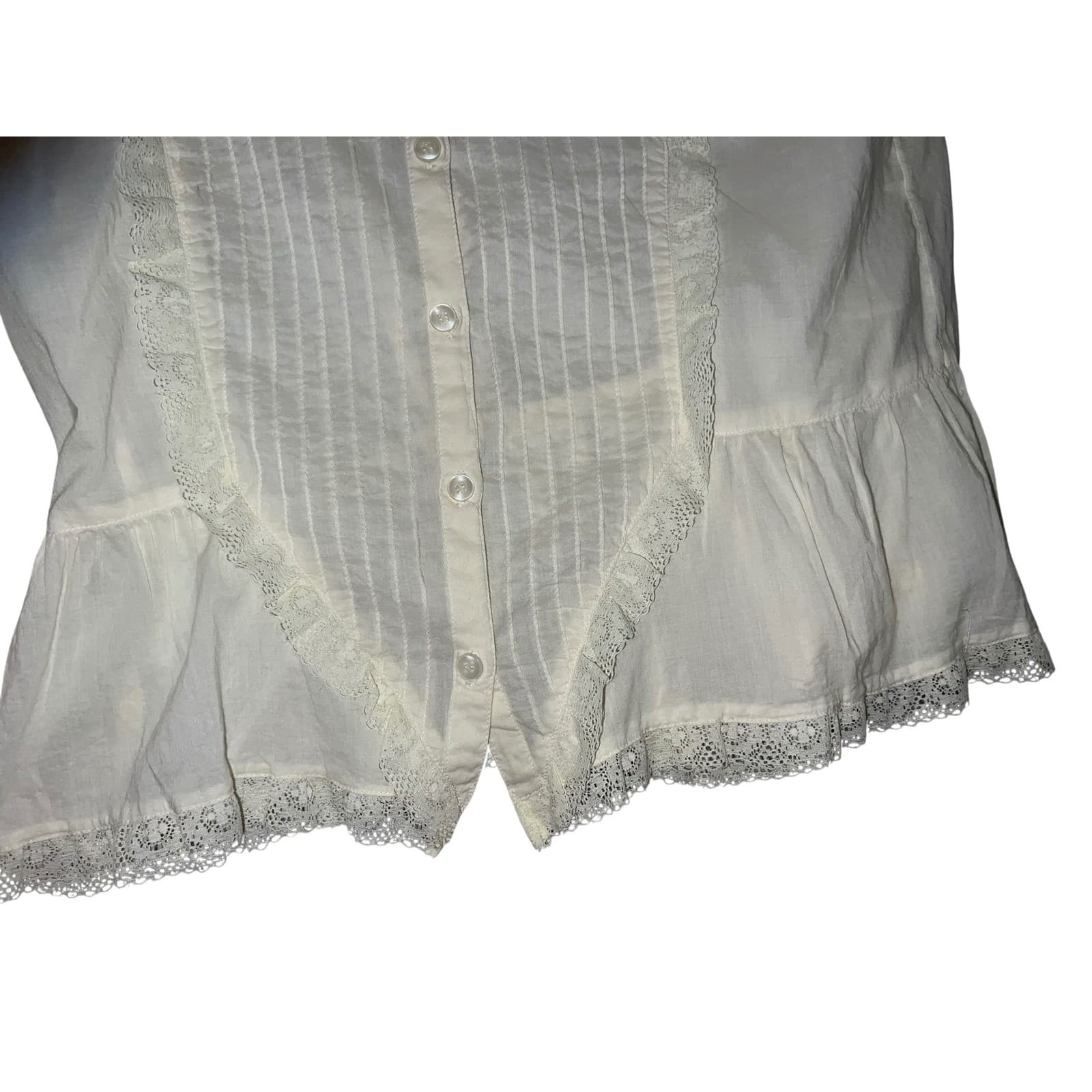 Persaman NY Off White Lace Sz L | Prairie Gypsy Button Down Flare Sleeve Top - Thumbnail 5