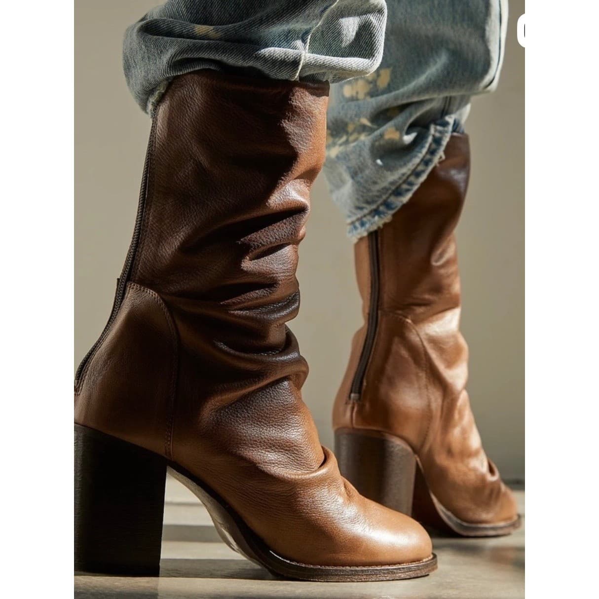 Free People Elle brown leather heeledWomen's Boots sz 39.5 boho bohemian - Thumbnail 2