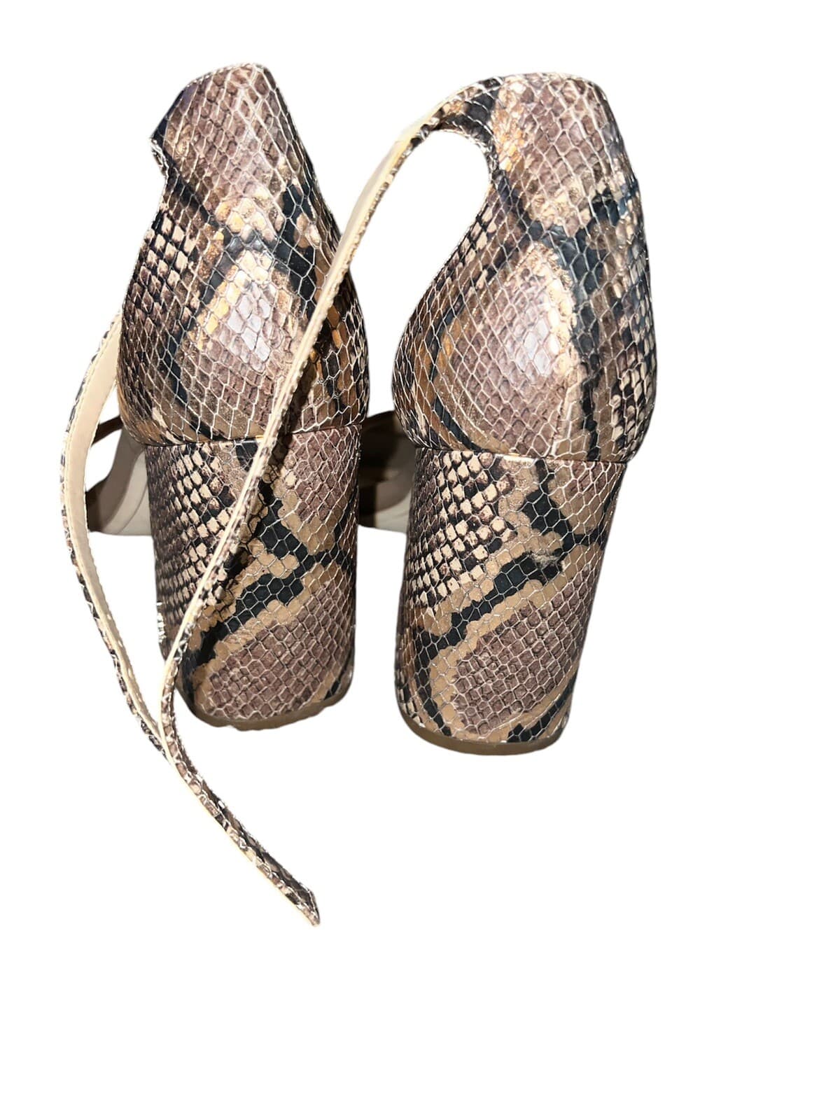 SAM EDELMAN Sz 9 Tan MetallicSnakeskin Ankle Strap Sandal block avante garde - Thumbnail 3
