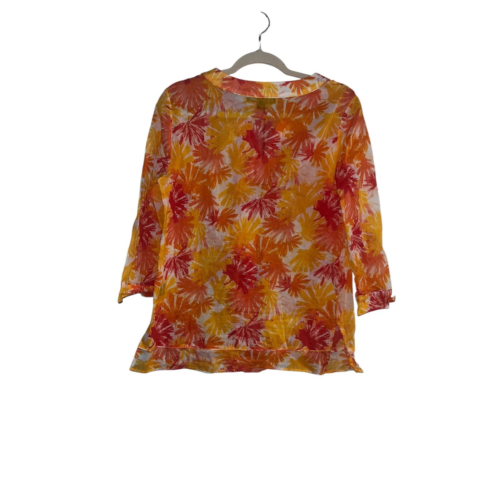 Lafayette 148 bright plunge blouse boho Batik summer sheer size - Thumbnail 2