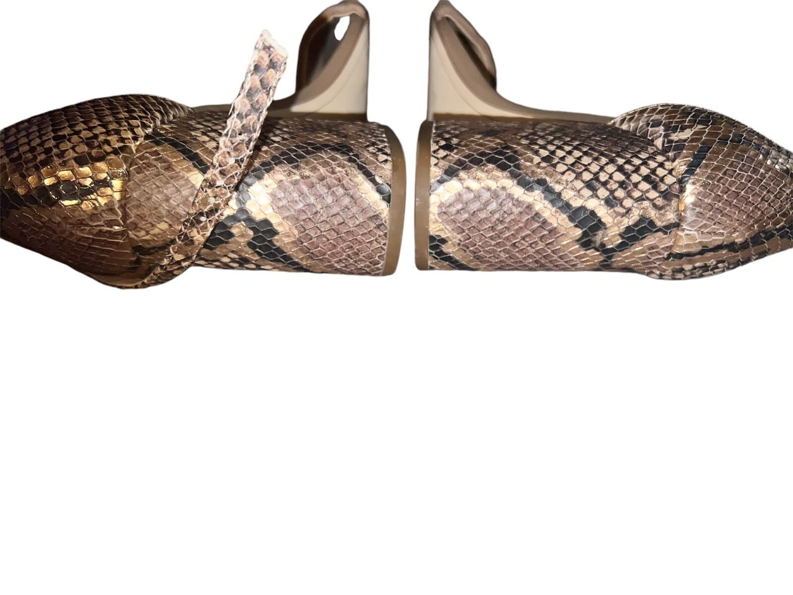 SAM EDELMAN Sz 9 Tan MetallicSnakeskin Ankle Strap Sandal block avante garde - Thumbnail 2