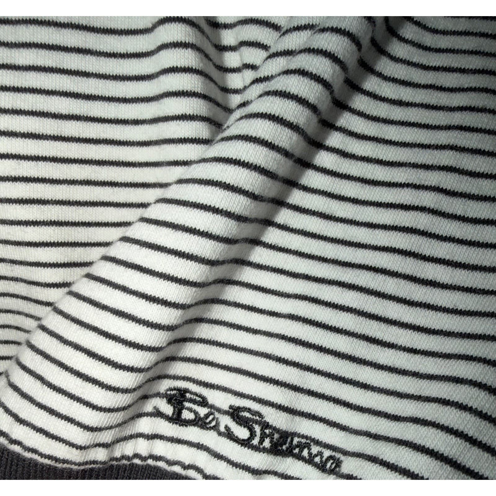 Ben Sherman Black White Stripe Polo Shirt Sz L | Cotton Short Sleeve Preppy - Thumbnail 3