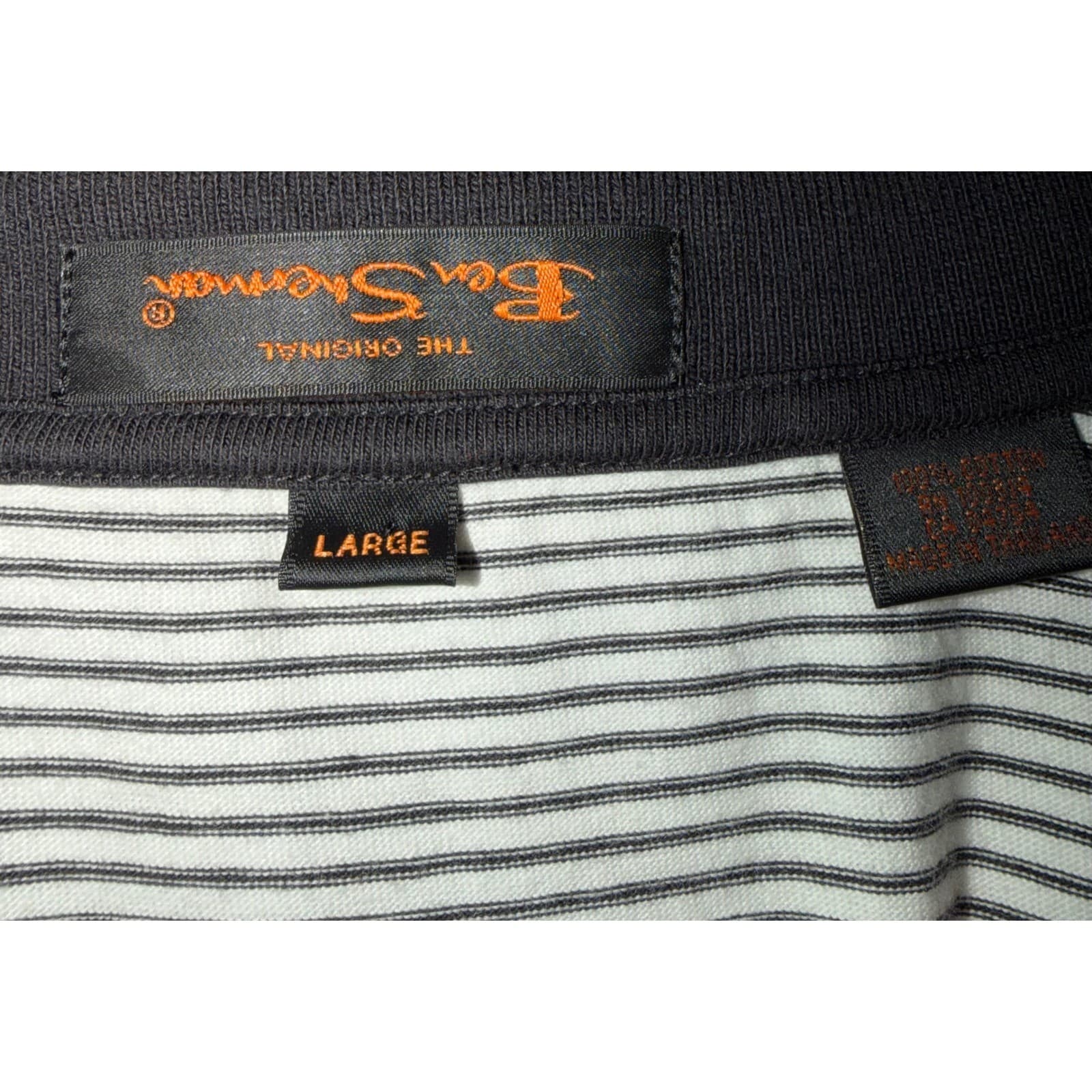 Ben Sherman Black White Stripe Polo Shirt Sz L | Cotton Short Sleeve Preppy - Thumbnail 4