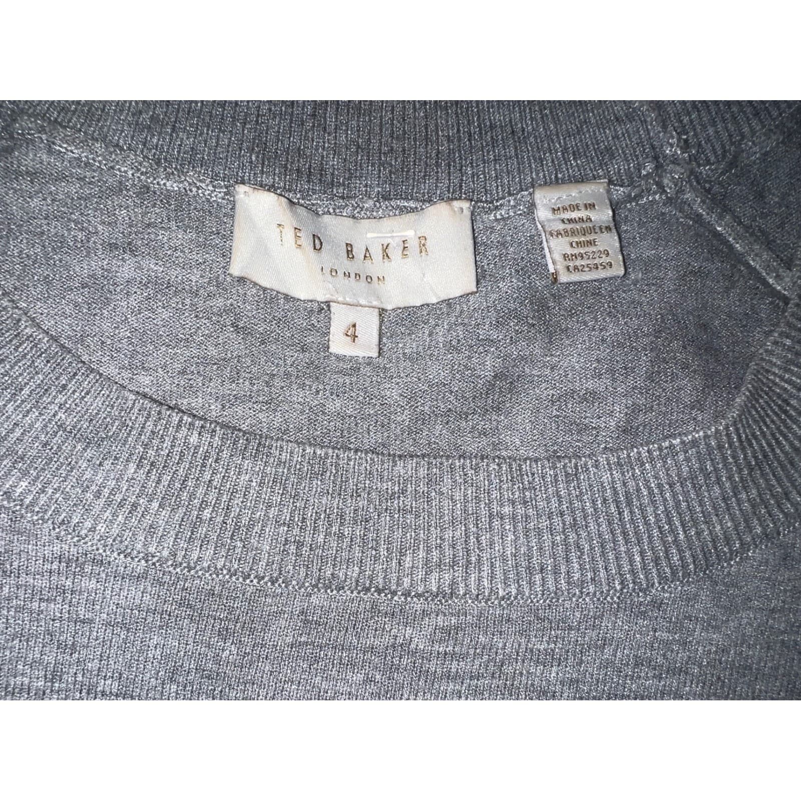 Ted Baker Piyton Sweater Mid Grey Sz 4 | (L) Preppy Luxury Knit Crewneck - Thumbnail 5