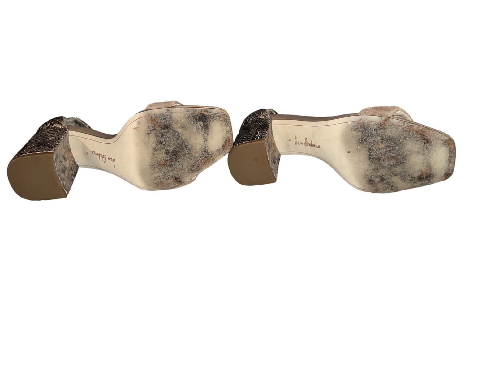 SAM EDELMAN Sz 9 Tan MetallicSnakeskin Ankle Strap Sandal block avante garde - Thumbnail 4