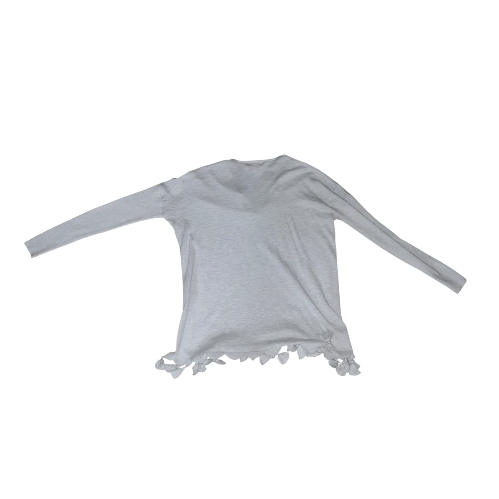 Lilly Pulitzer Gray Tassel Ruffle V-Neck Blouse Sz XXS | Long Sleeve Preppy Top - Thumbnail 4