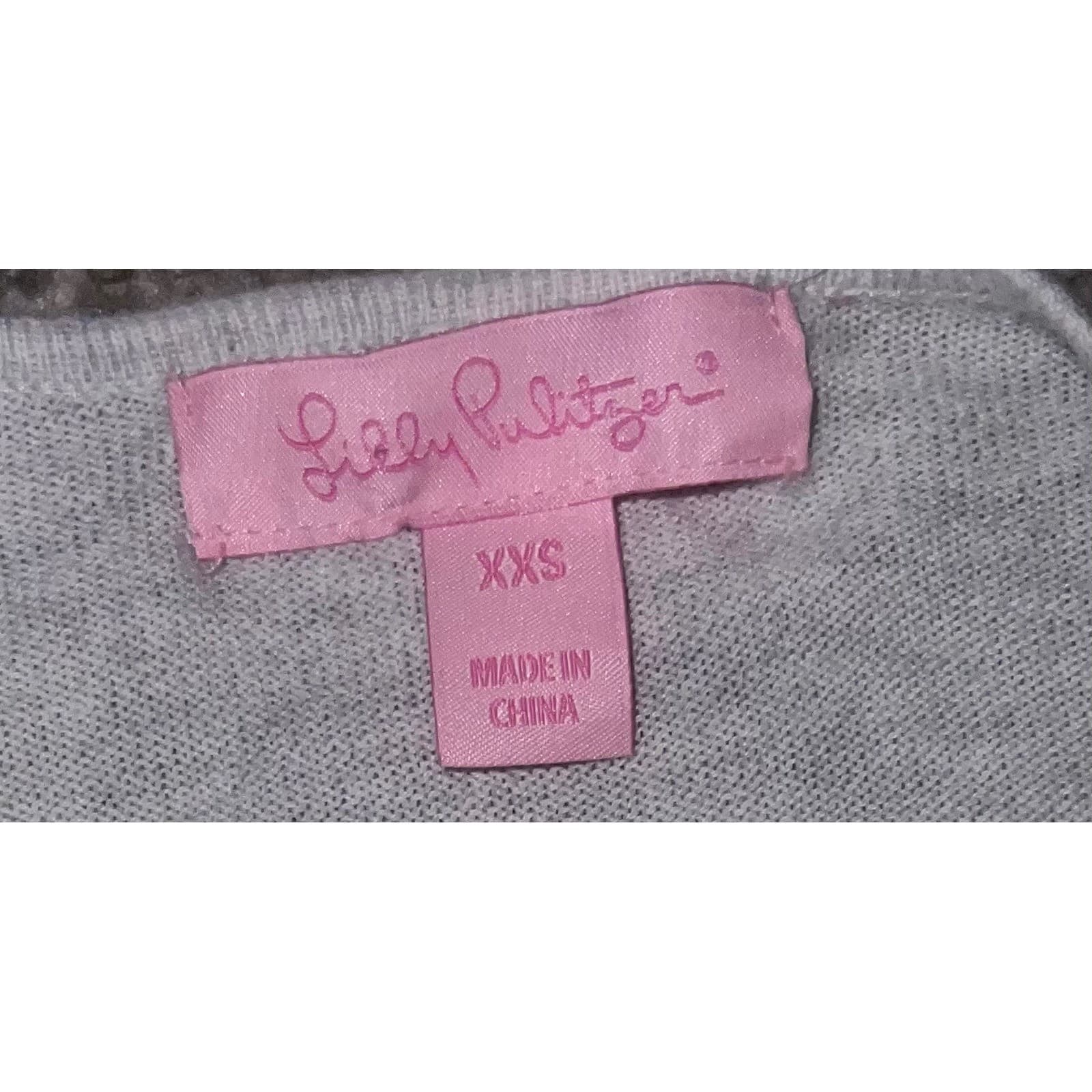 Lilly Pulitzer Gray Tassel Ruffle V-Neck Blouse Sz XXS | Long Sleeve Preppy Top - Thumbnail 5
