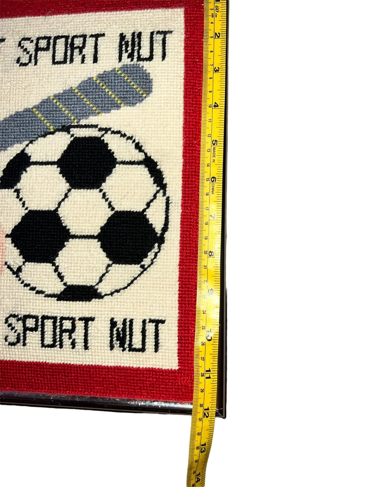 Vintage Rare Boho Needlepoint Canvas Framed Sports LARGE 23•5 × 8.75 - Thumbnail 5