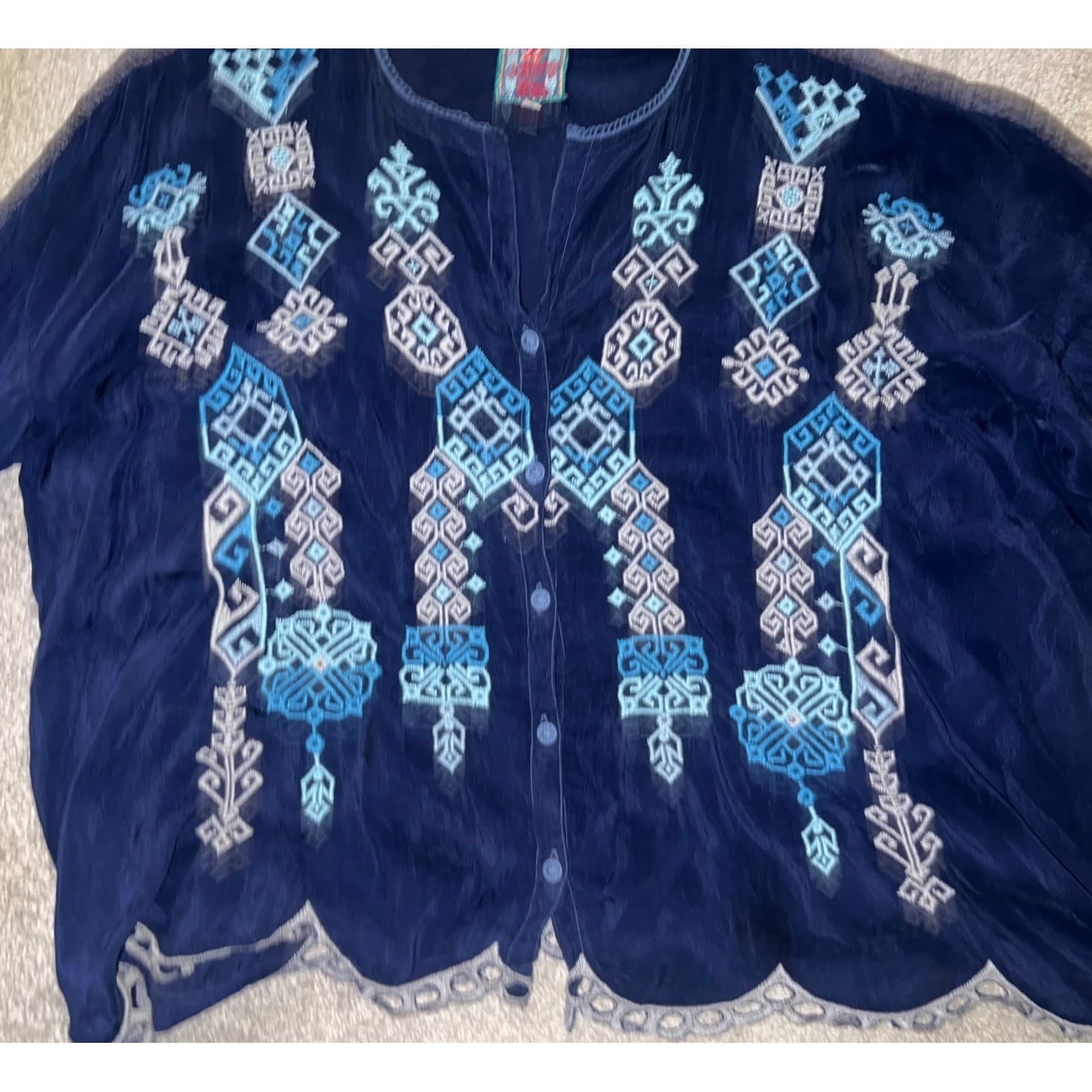 Johnny Was Boho Embroidered Button Up Blouse Sz M Luxury cottagecore sheer - Thumbnail 3