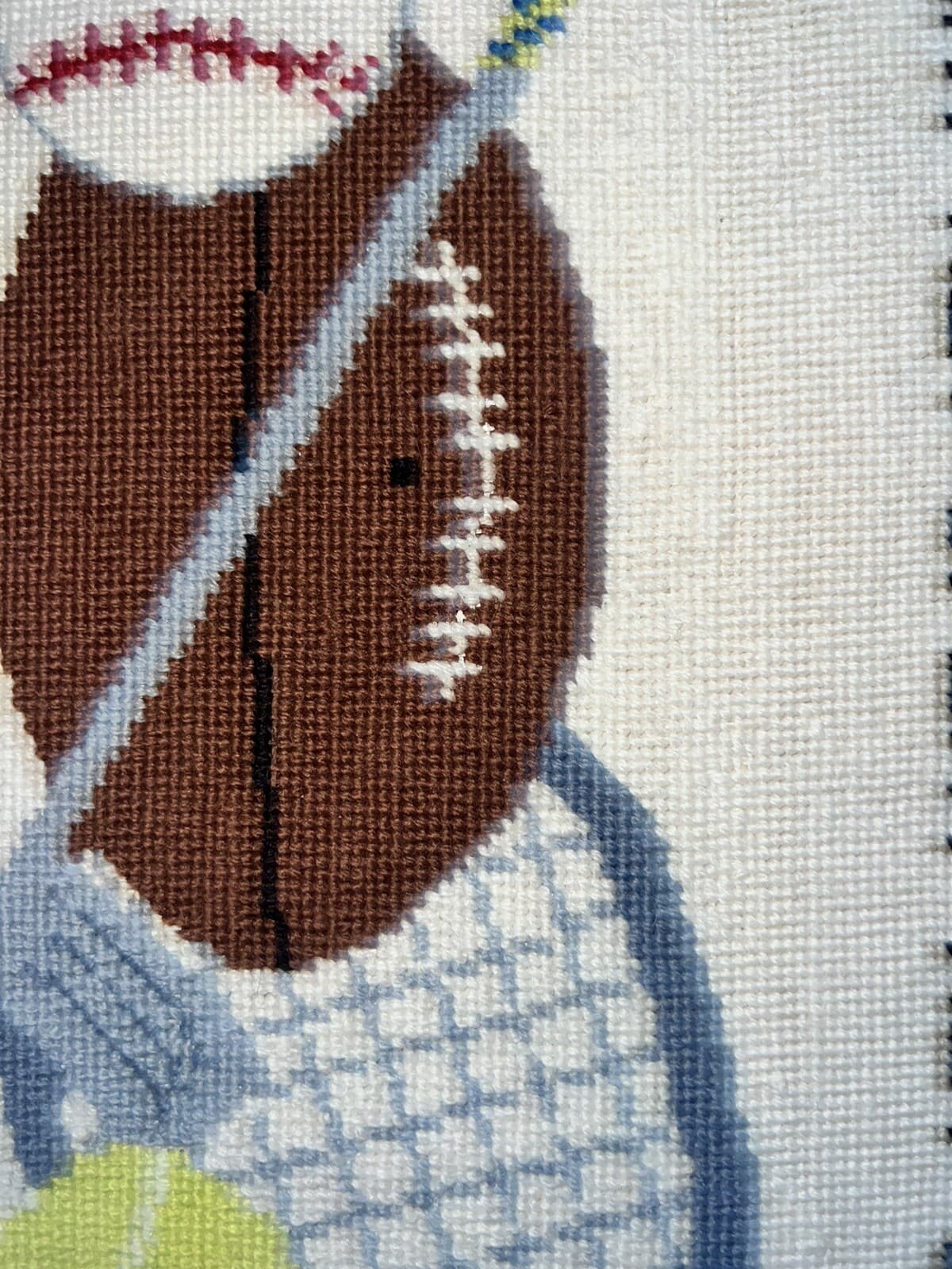 Vintage Rare Boho Needlepoint Canvas Framed Sports LARGE 23•5 × 8.75 - Thumbnail 2