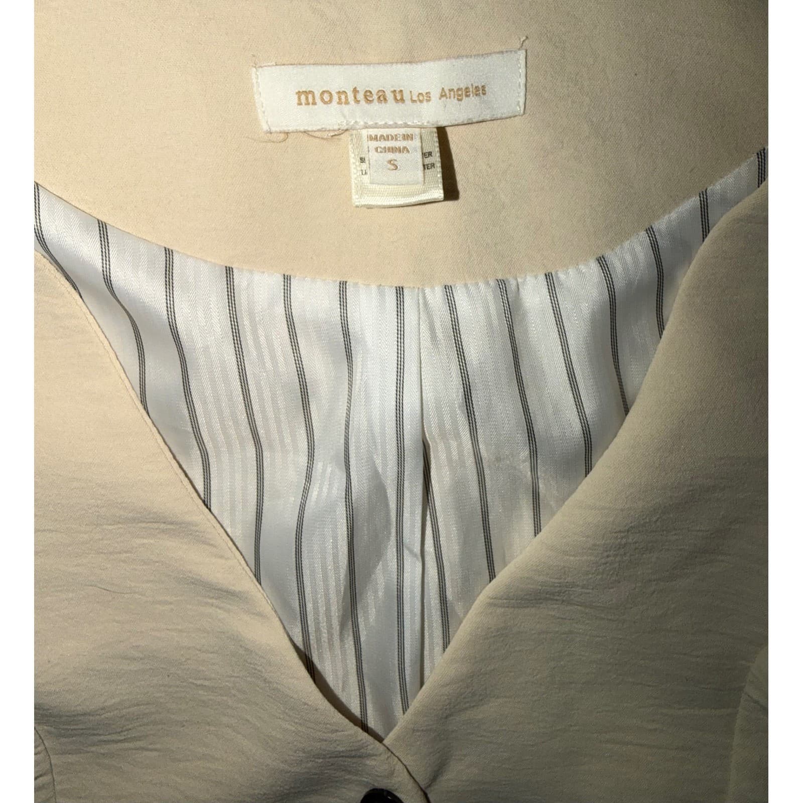 Beige Sleeveless Waistcoat Vest Sz S Button Up Office Siren Tailored Suit - Thumbnail 6