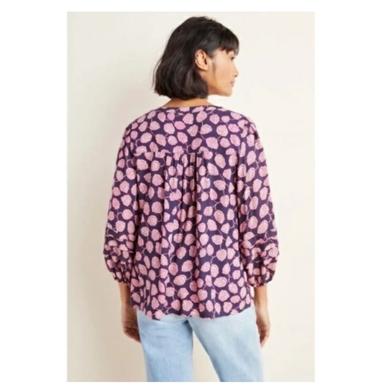Maeve by Anthropologie Plum Pleated V-Neck Blouse Sz S Cottagecore Boho - Thumbnail 3
