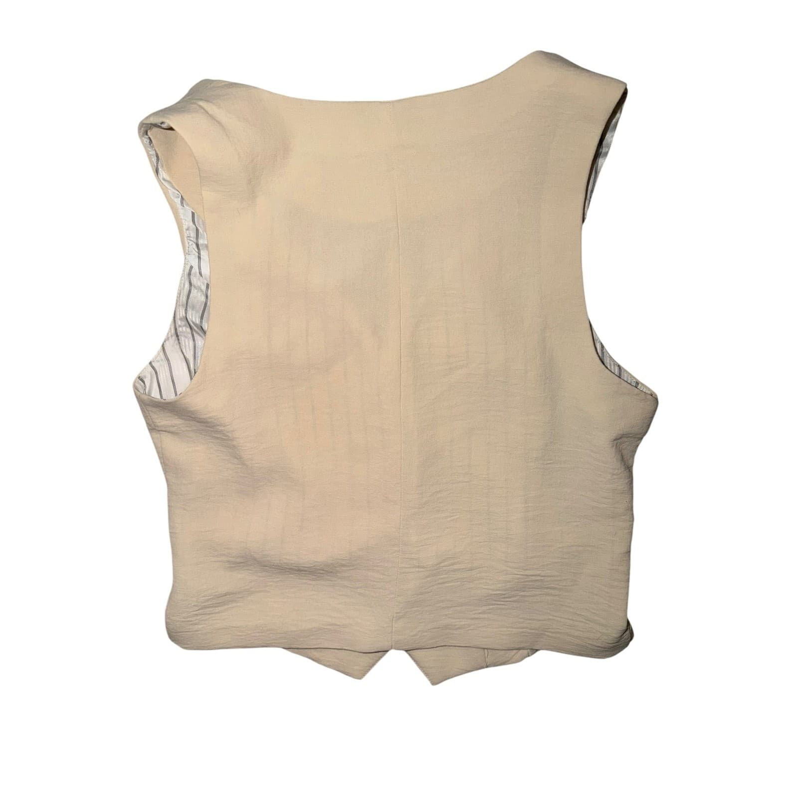Beige Sleeveless Waistcoat Vest Sz S Button Up Office Siren Tailored Suit - Thumbnail 2