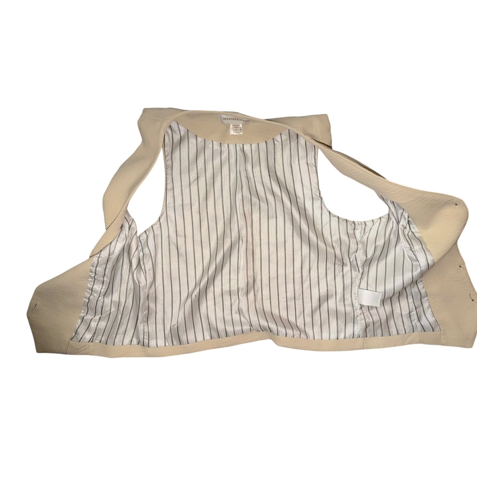 Beige Sleeveless Waistcoat Vest Sz S Button Up Office Siren Tailored Suit - Thumbnail 4