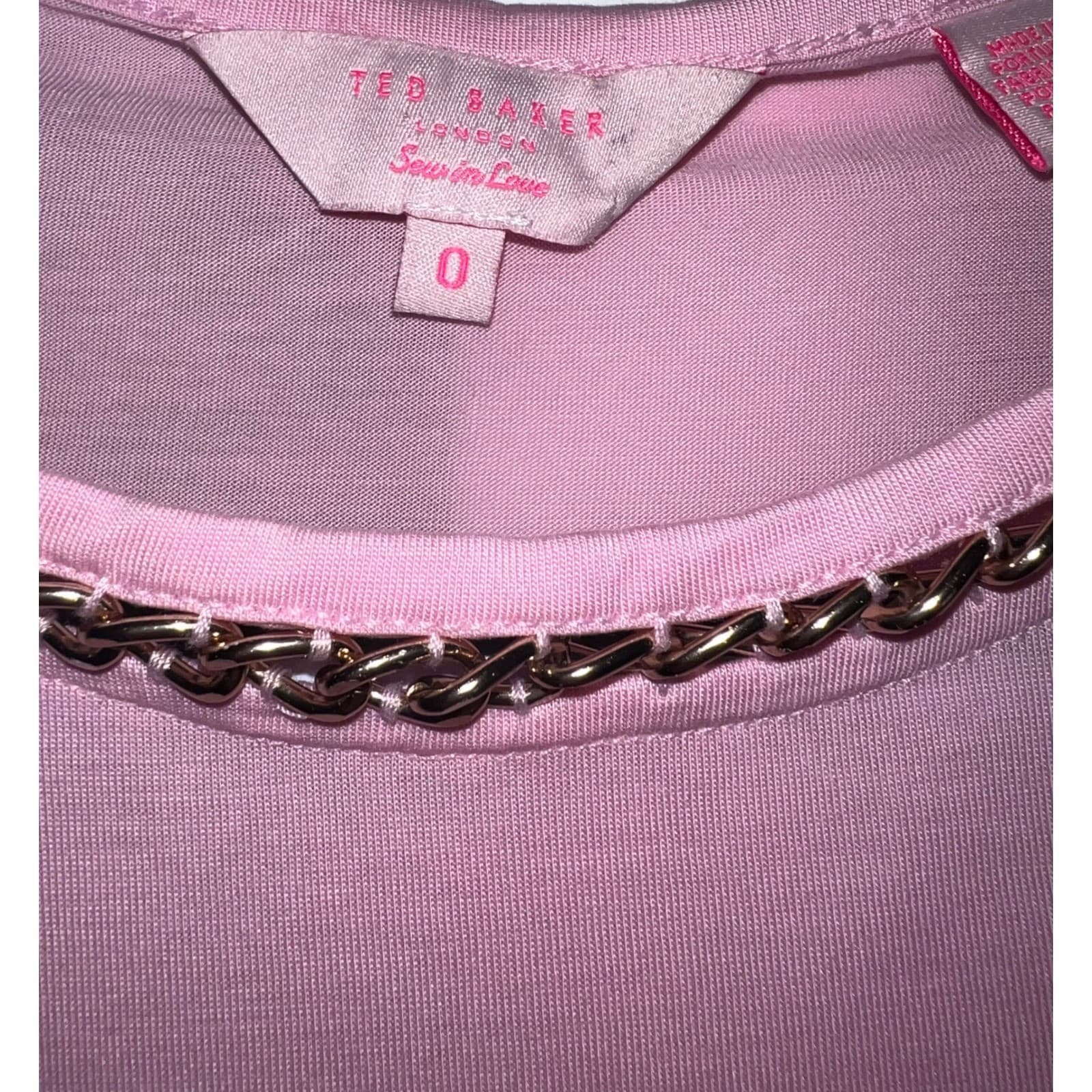 Ted Baker Coastal Gold Chain Top Sz 0 | Short Sleeve Lyocell Blouse Dopamine - Thumbnail 4