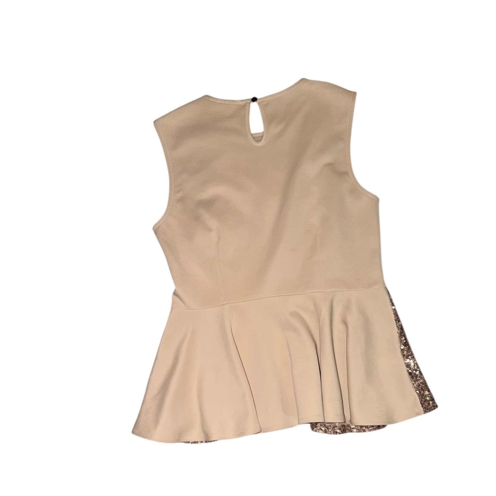 Rose Gold Sequin Peplum Top Sz L Y2K Disco Crew Neck Sparkly Party - Thumbnail 2