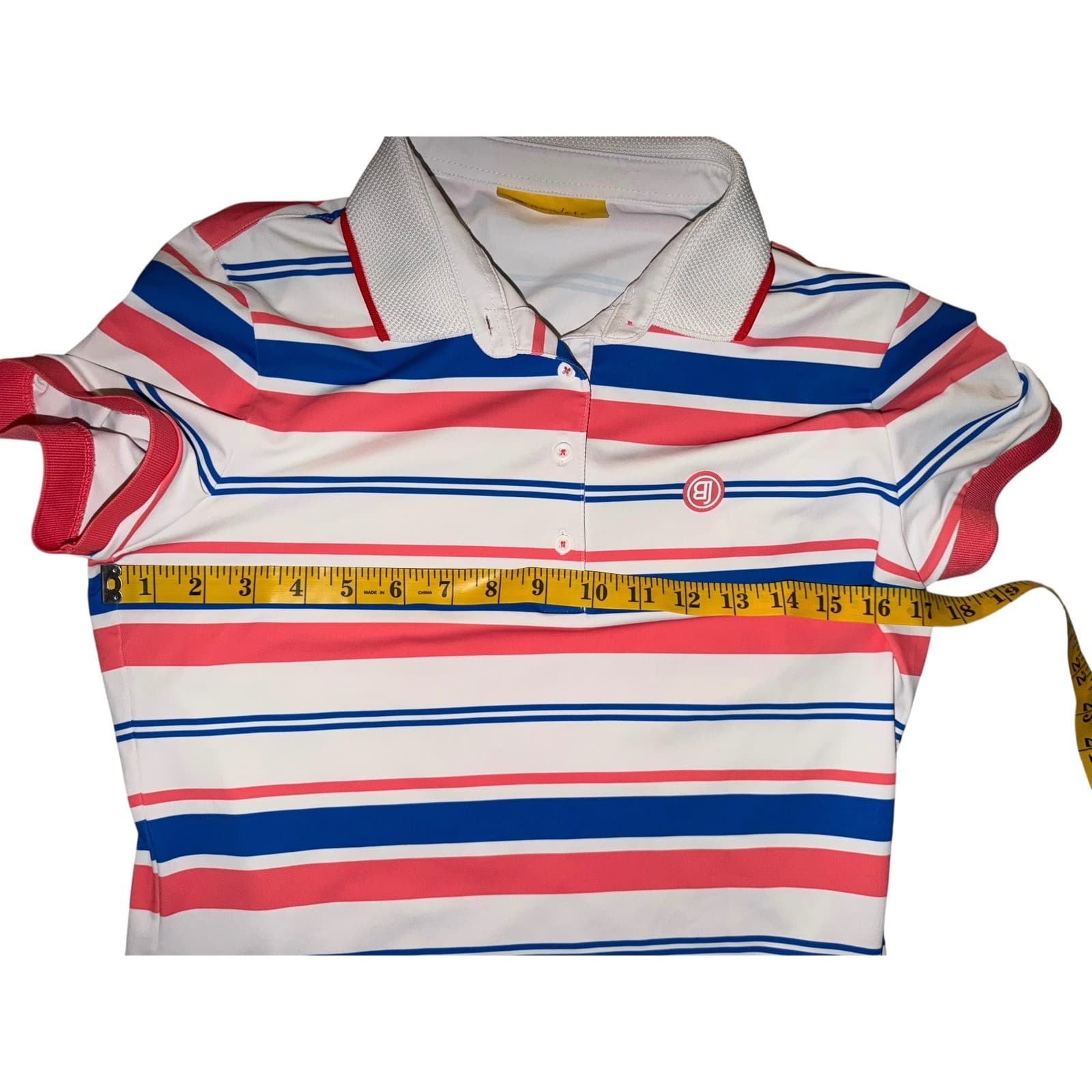 Benjefe Striped Polo Shirt Sz S/M | Button Collar Preppy Golf Athleisure Luxury - Thumbnail 3