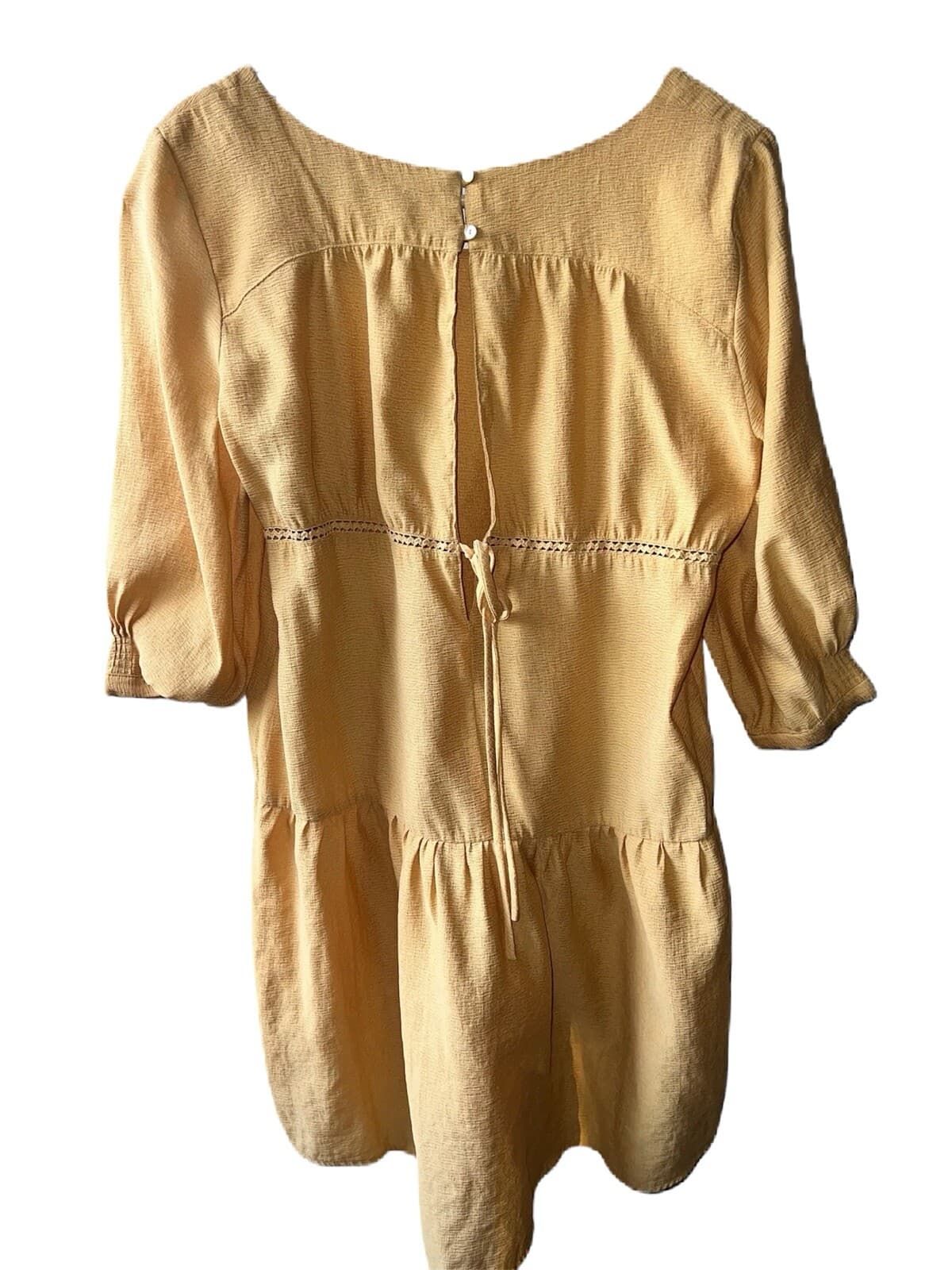 ZARA Baby Doll Dress Mustard color Boho Sz S Square Neck Half Sleeves Cottage - Thumbnail 2