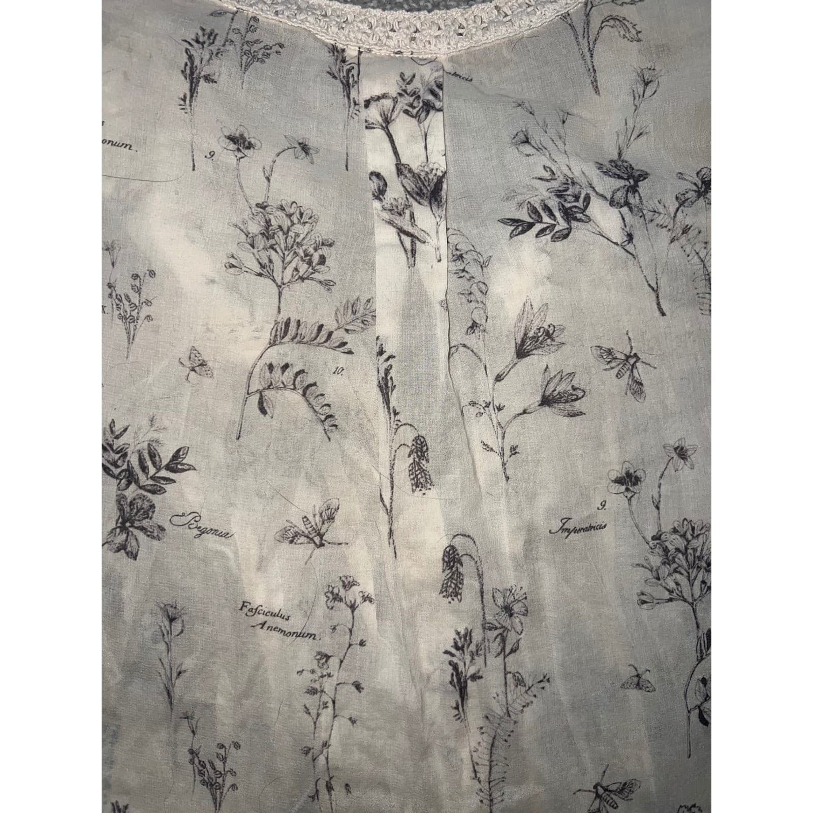 Maeve Abella Pintuck Botanic Sketch Blouse Sz 2 Boho Crochet Trim - Thumbnail 7