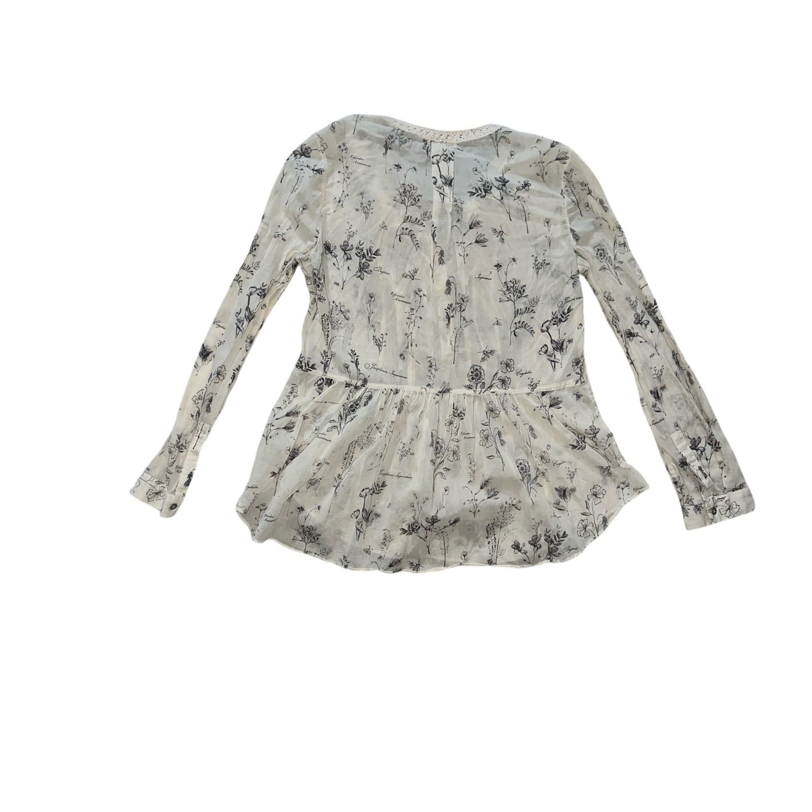 Maeve Abella Pintuck Botanic Sketch Blouse Sz 2 Boho Crochet Trim - Thumbnail 4