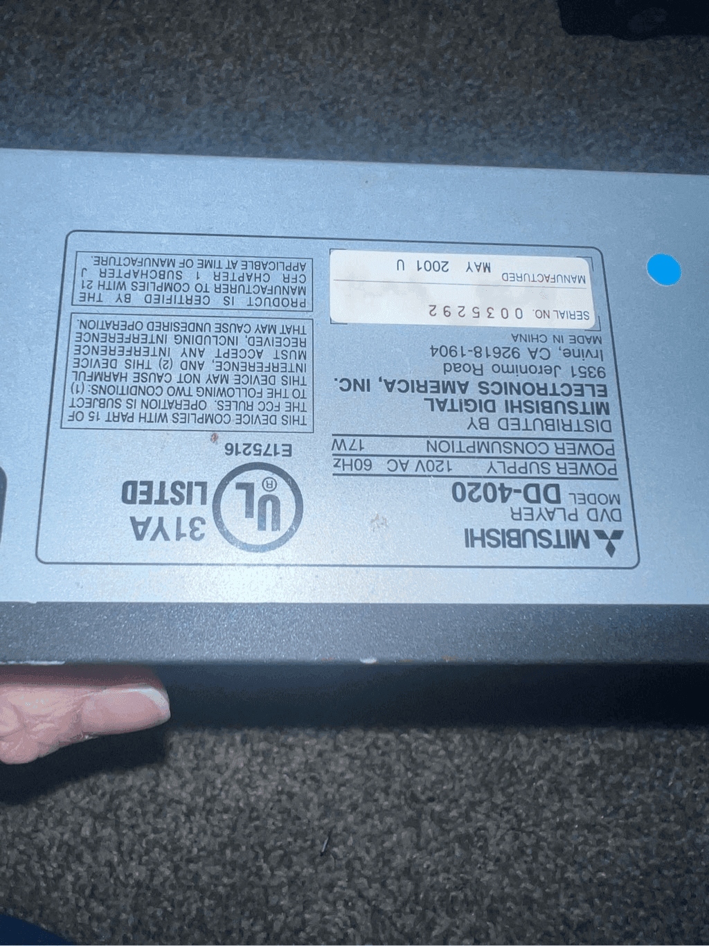 Mitsubishi DVD player dd-4020, No remote, TESTED Working - Thumbnail 3