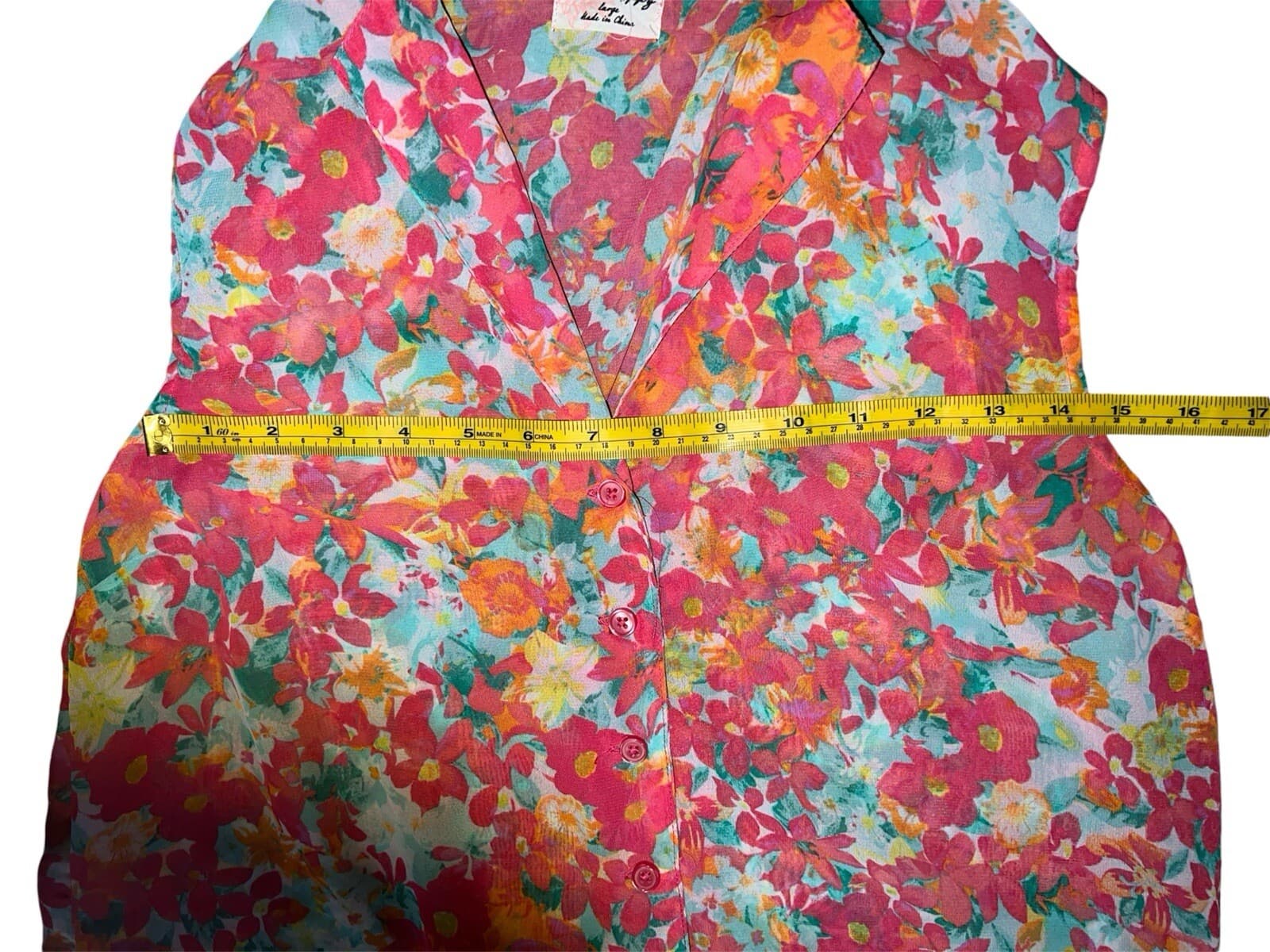 Black Poppy sleeveless Collar, floral Sz L Cottage Core Boho Coastal - Thumbnail 3