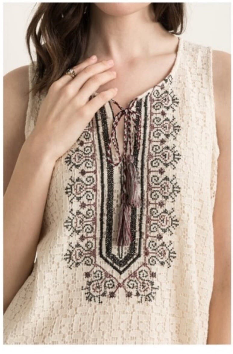 MYSTREE Embroidered Dress Boho Hippie Size S Sleeveless Bohemian Round Neck - Thumbnail 3