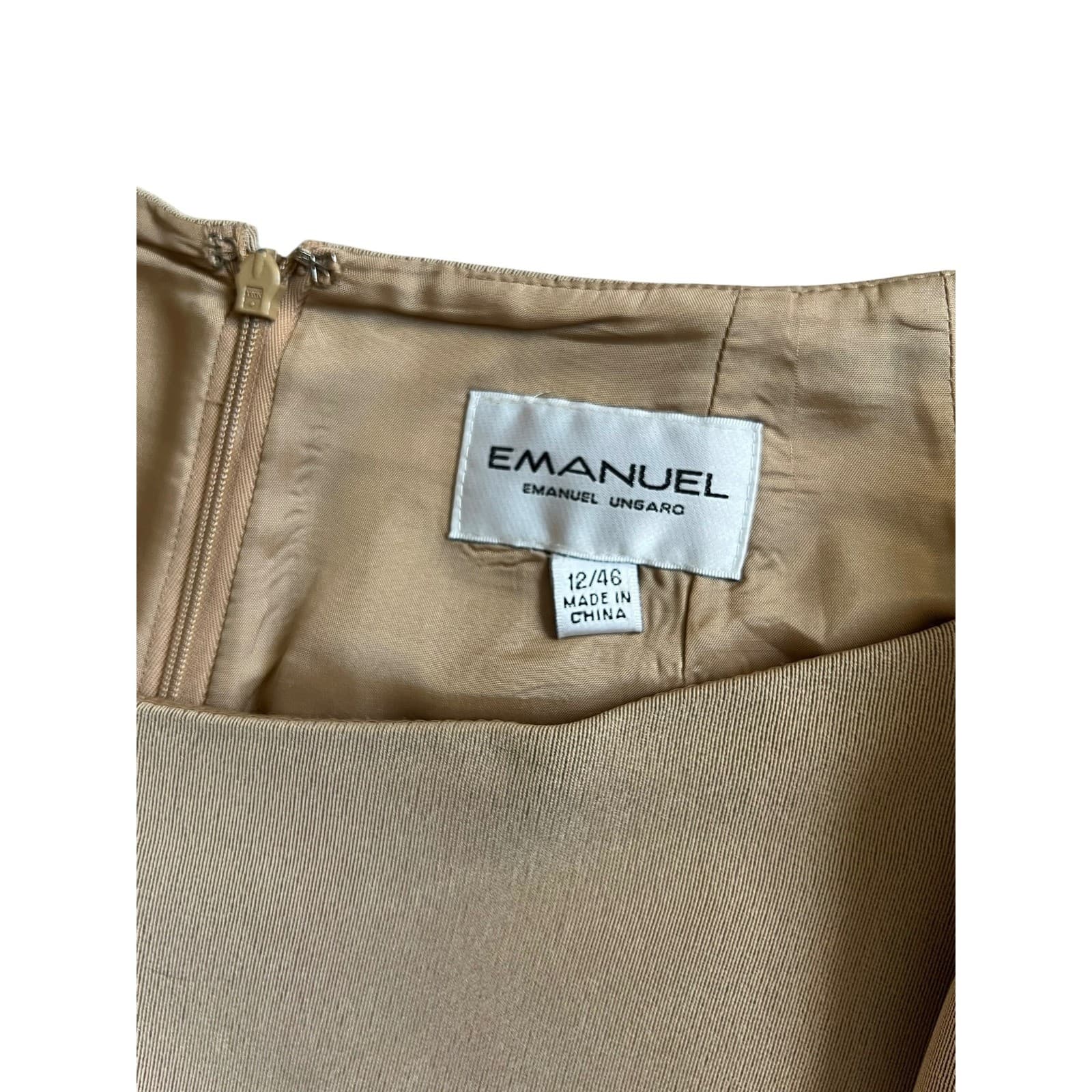 Emanuel Ungaro Tan Pencil Skirt Sz 12 / 46 | Back Slit Career Office Corpcore - Thumbnail 2