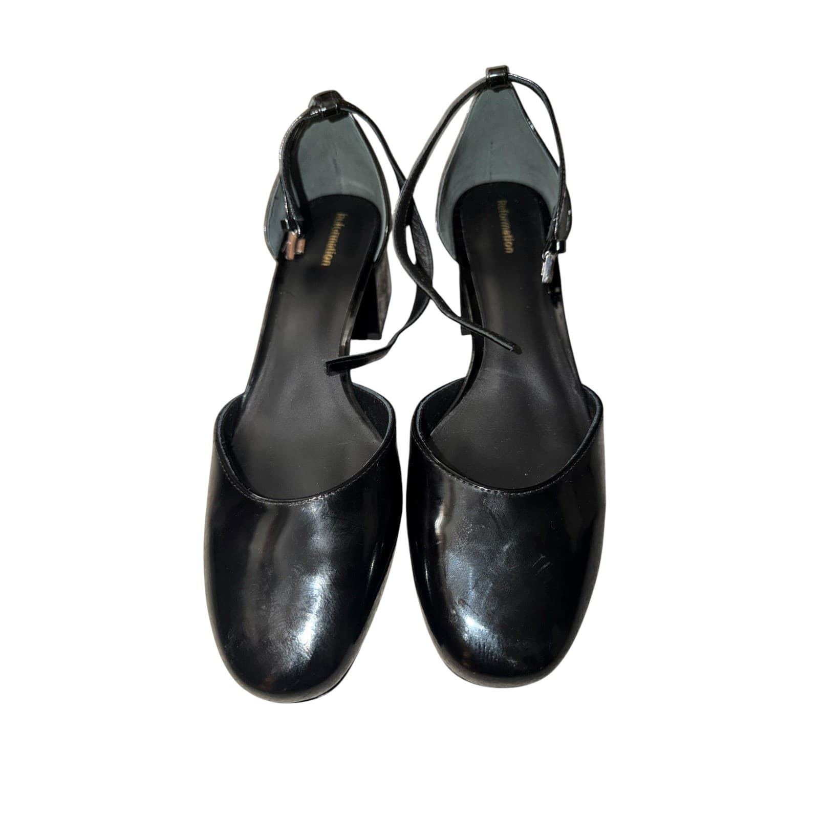 Reformation Black Almond Toe Block Heels Sz 8.5 Minimalist Gothic Office Chic - Thumbnail 2