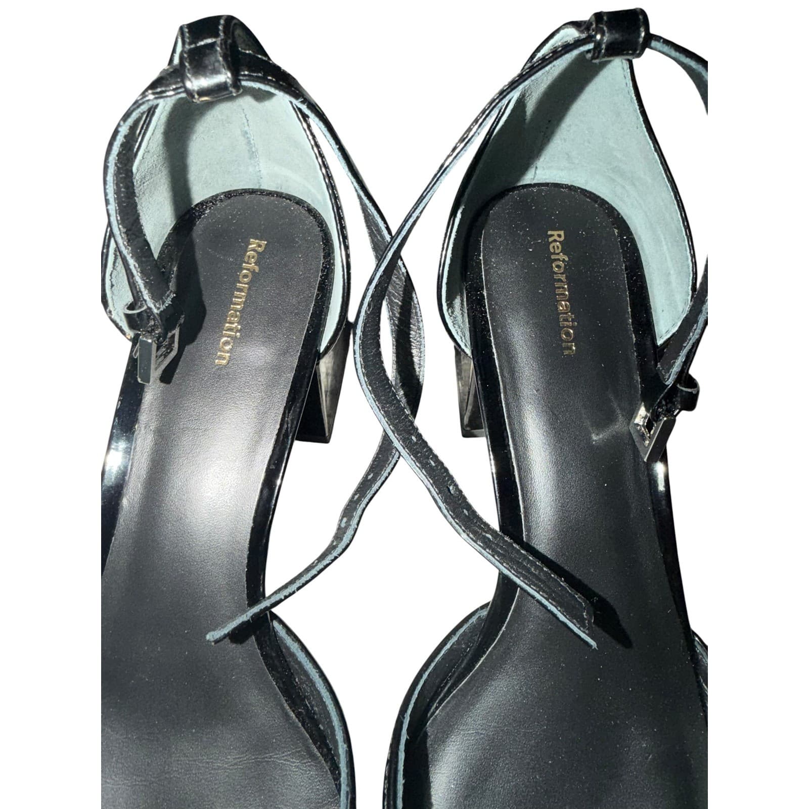 Reformation Black Almond Toe Block Heels Sz 8.5 Minimalist Gothic Office Chic - Thumbnail 5