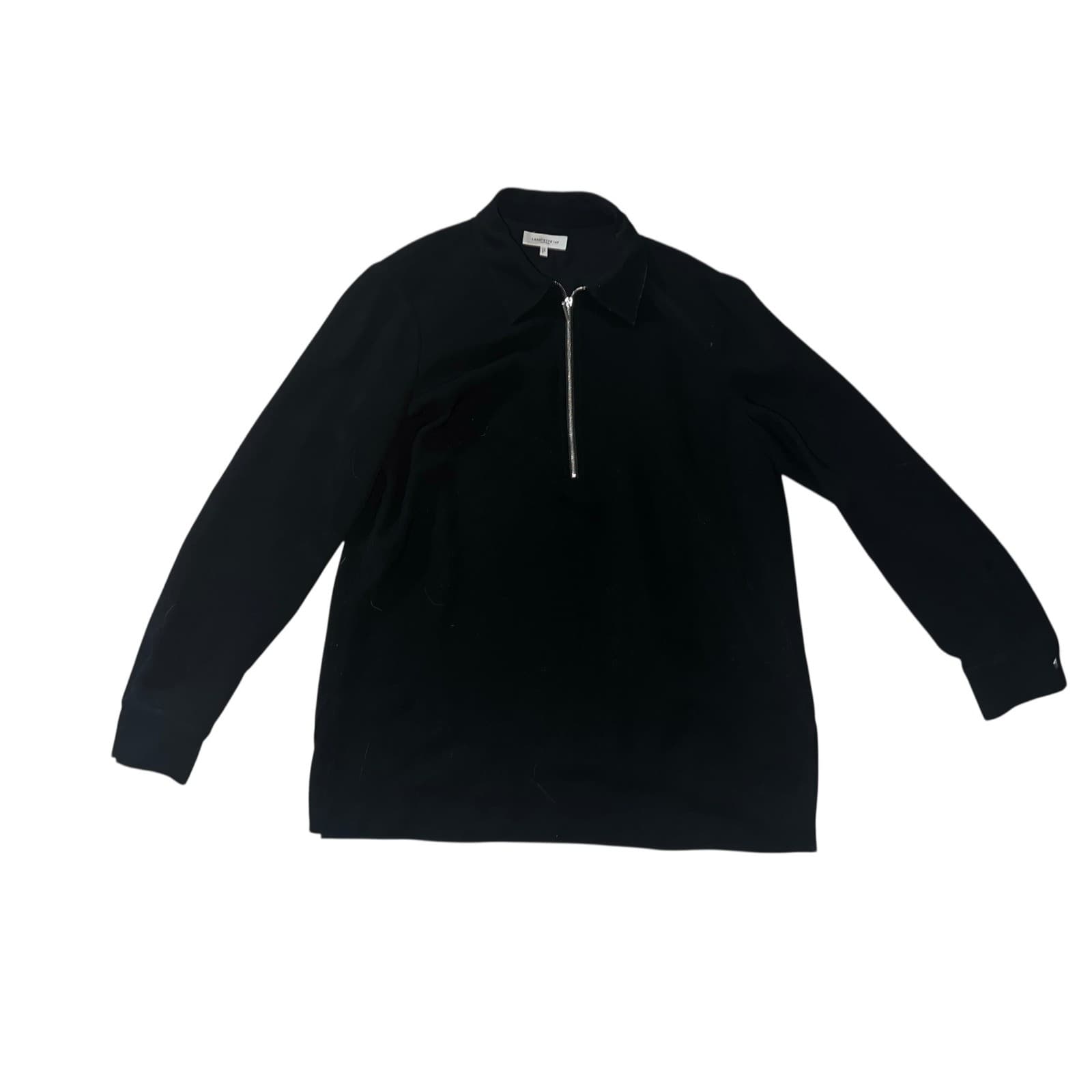 Lafayette 148 Cooper Blouse Sz M | Luxury Minimalist Zip Collar Top - Thumbnail 2
