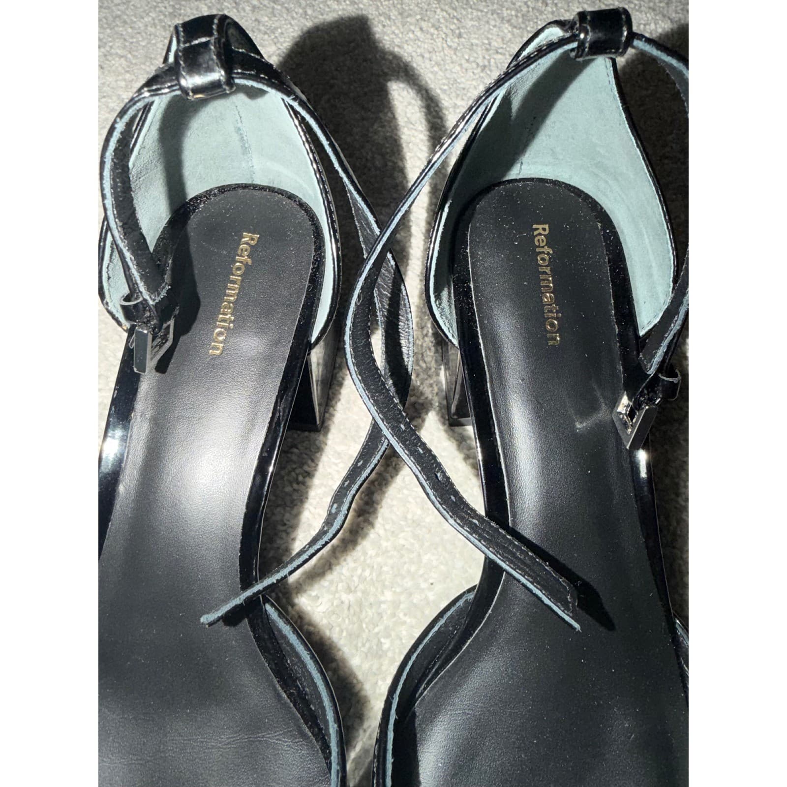 Reformation Black Almond Toe Block Heels Sz 8.5 Minimalist Gothic Office Chic - Thumbnail 7