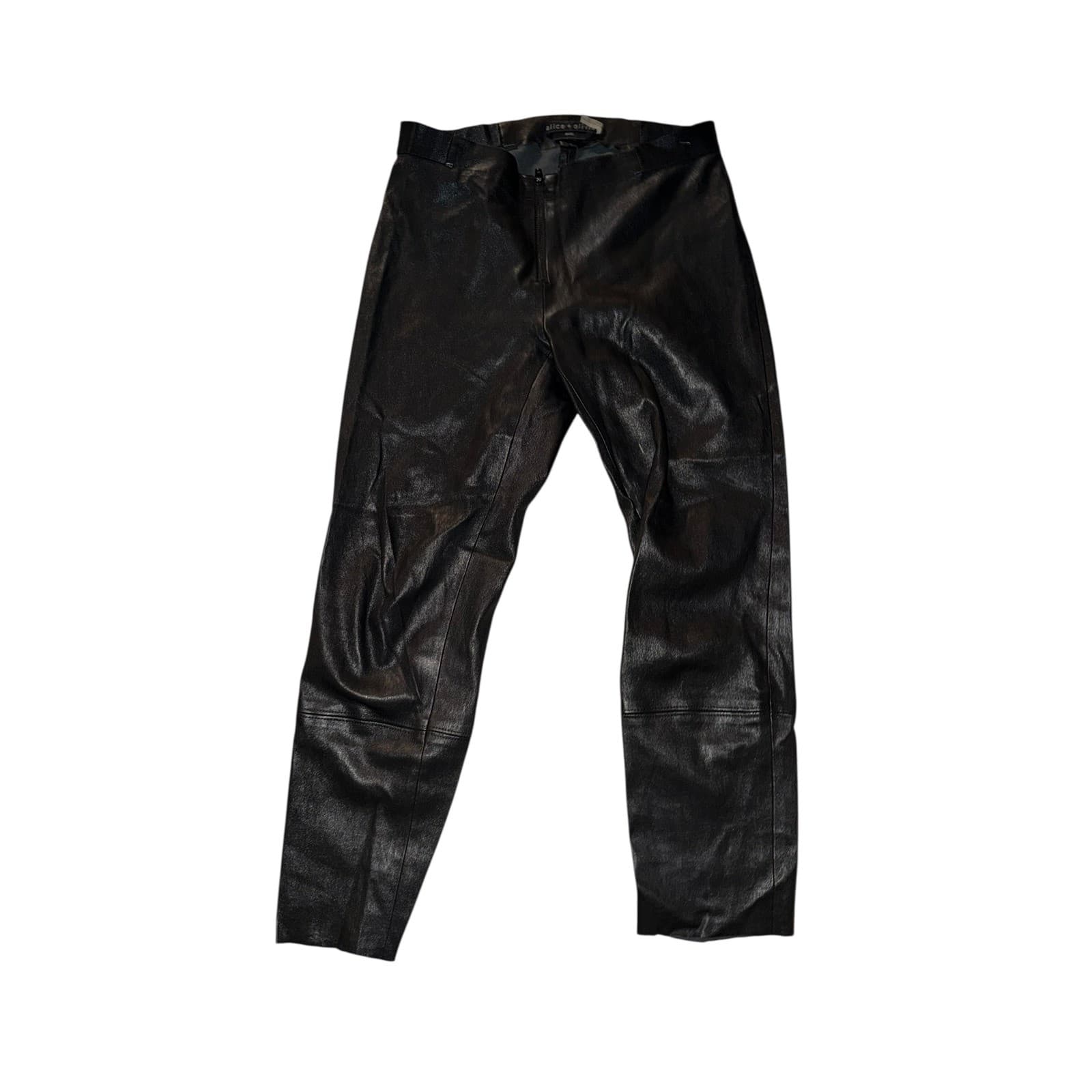 Alice + Olivia Black Lambskin Capri Sz 4 | Skinny Biker Minimalist Steampunk - Thumbnail 2