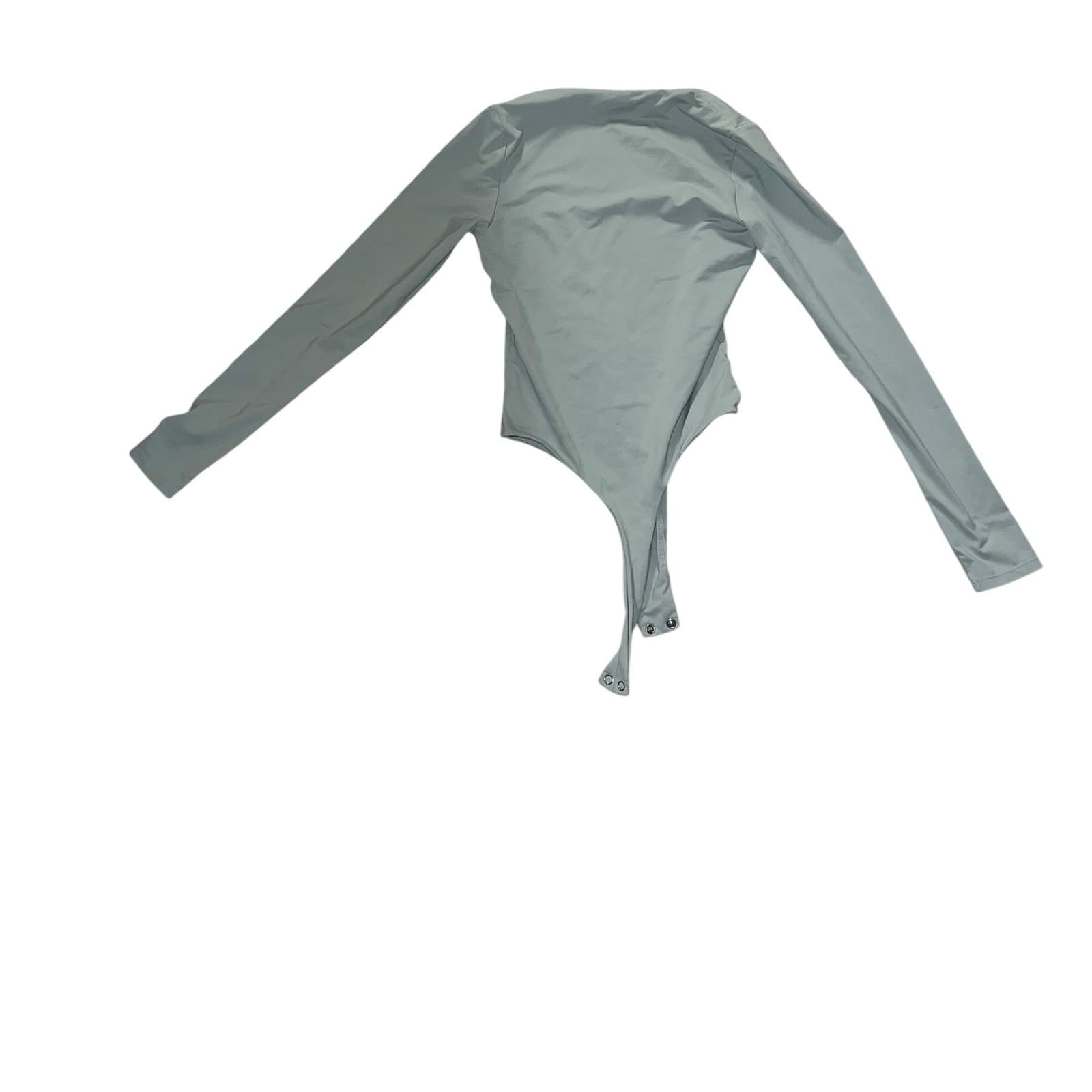QINSEN Green Square Neck Bodysuit Sz S Double Lined Thong Sexy Spandex Sculpting - Thumbnail 3